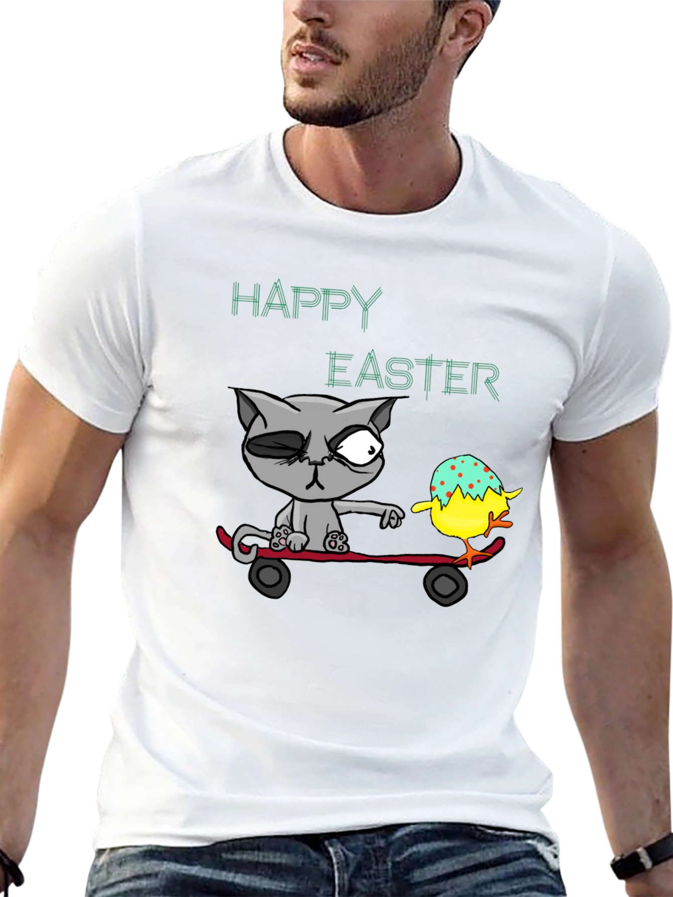 Happy Easter Cat Skateboard T-Shirt