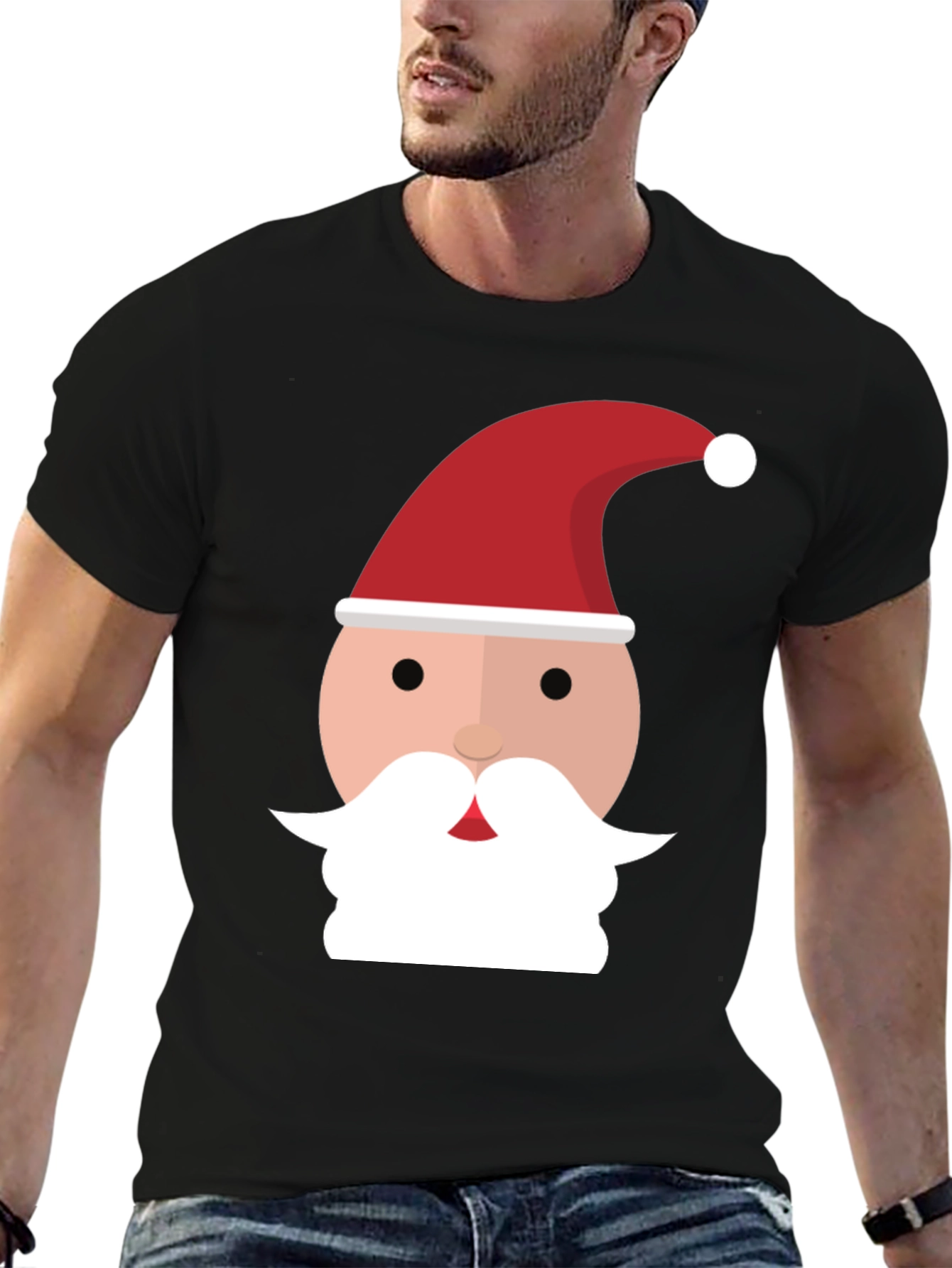 Santa Face Graphic Tee - Black Holiday Shirt