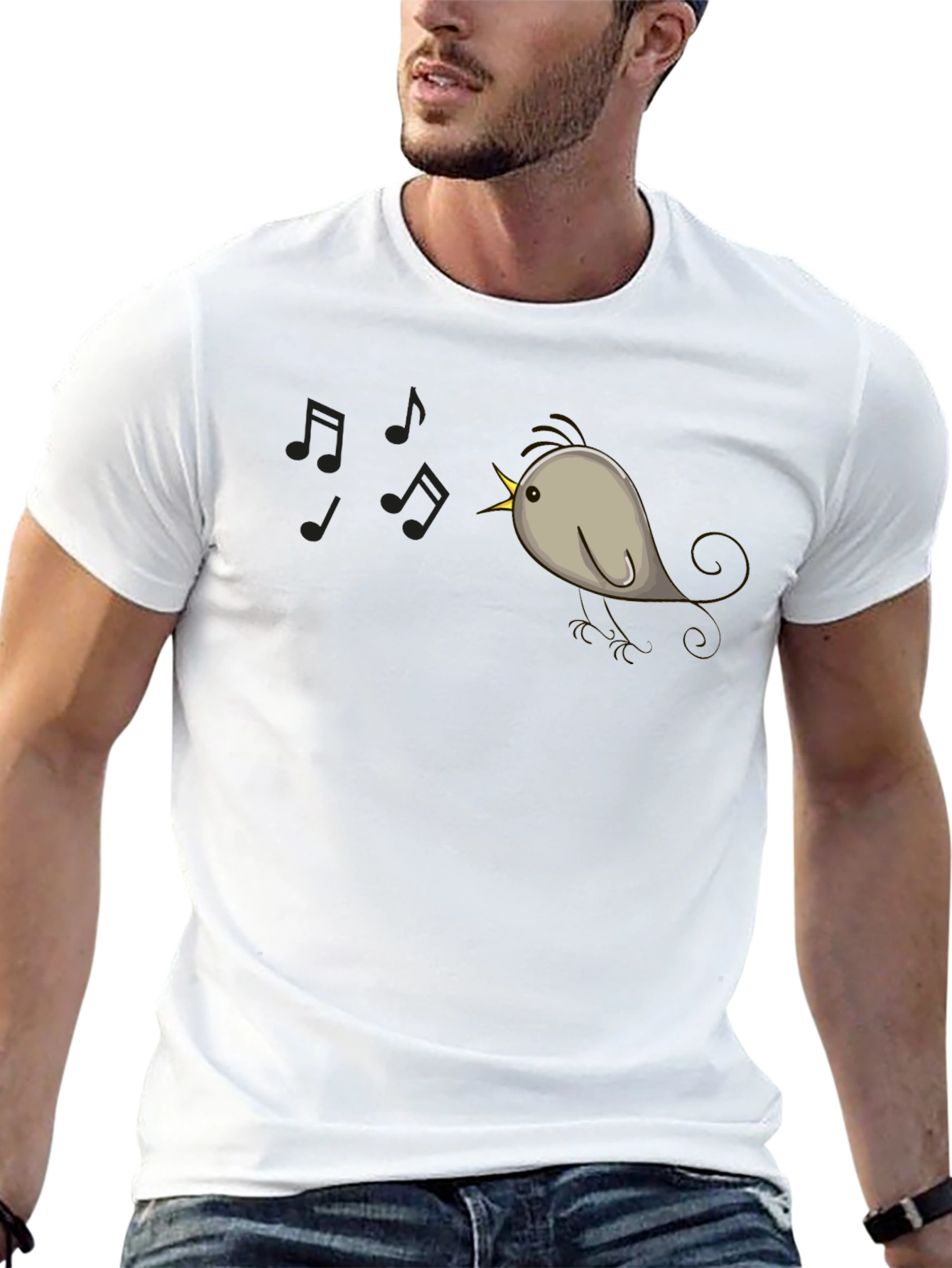 Singing Bird Graphic Tee - Black Cotton Comfort