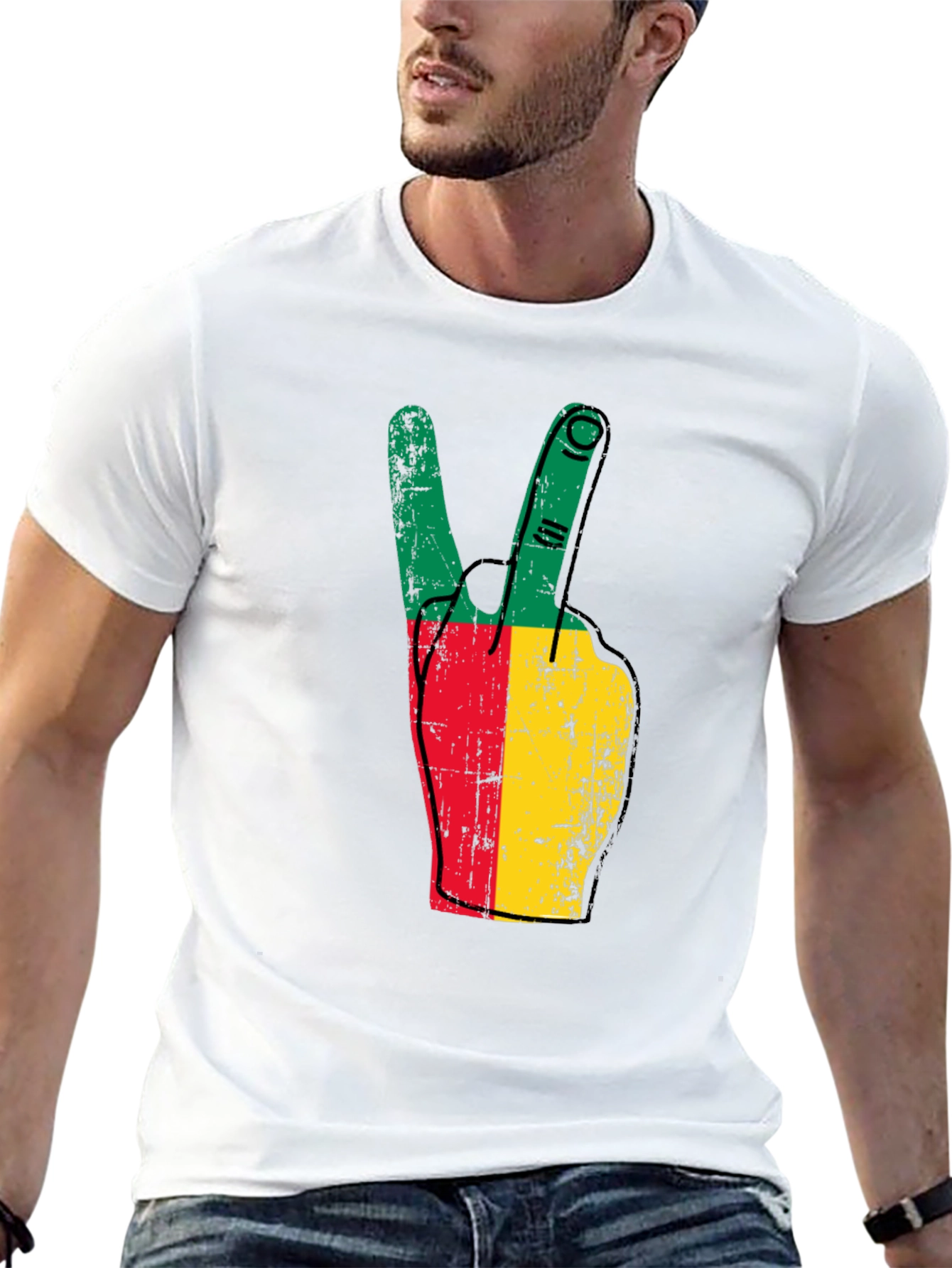 Benin Flag Peace Sign Black T-Shirt