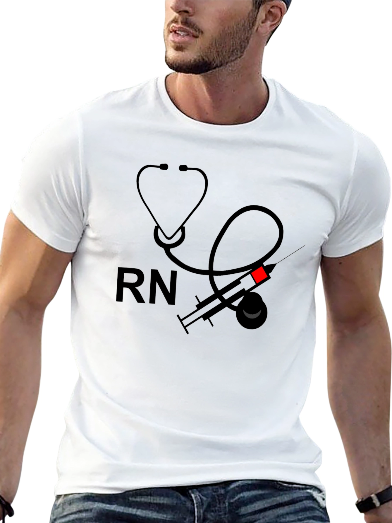 RN Medical T-Shirt - Stethoscope Syringe Design