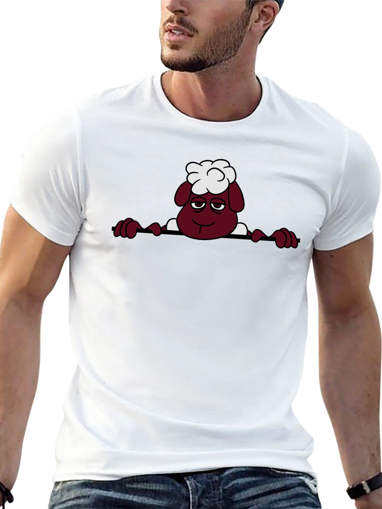 Cartoon Sheep Graphic Tee - Quirky Black T-Shirt