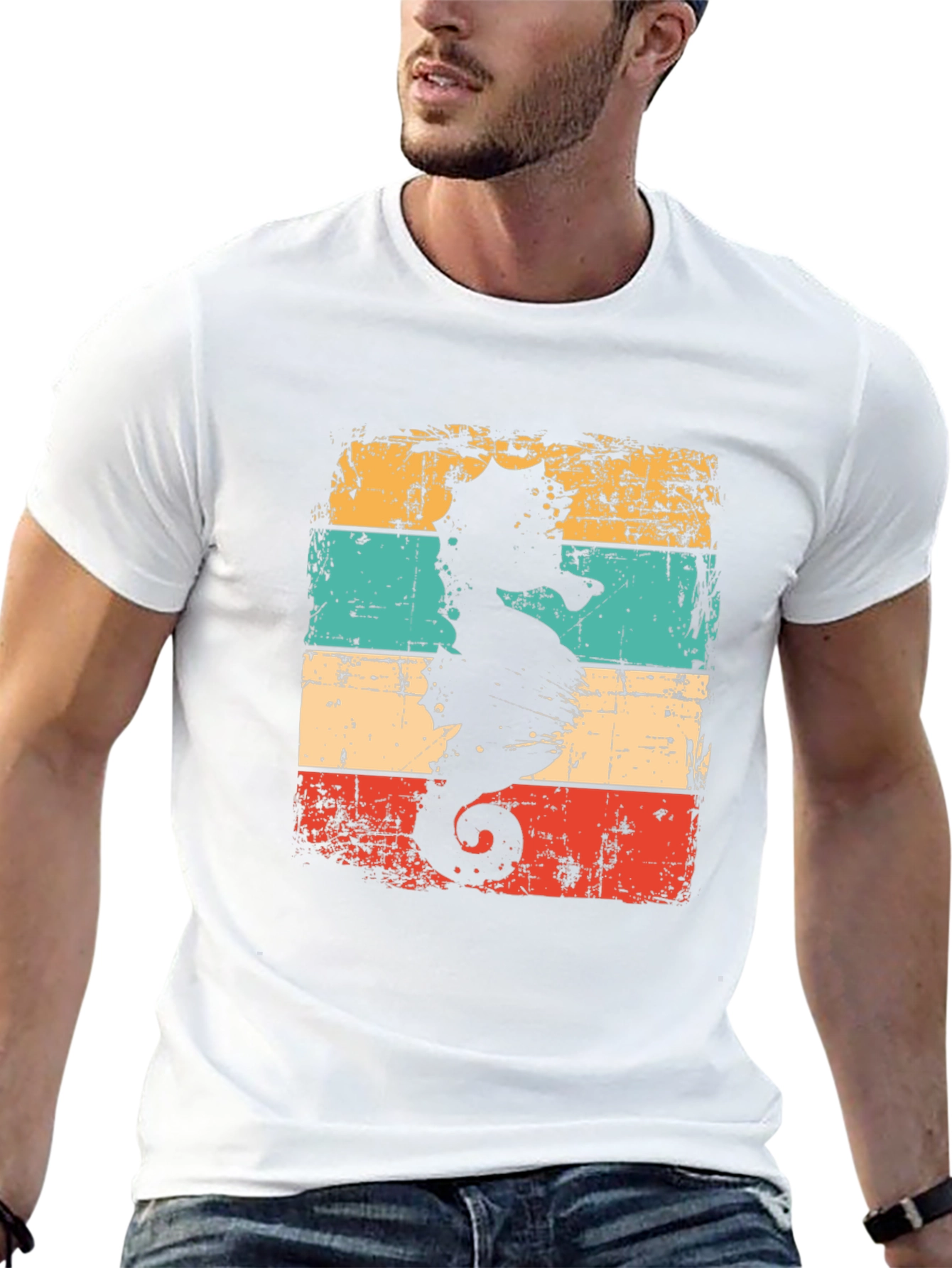 Retro Seahorse Graphic T-Shirt - Black