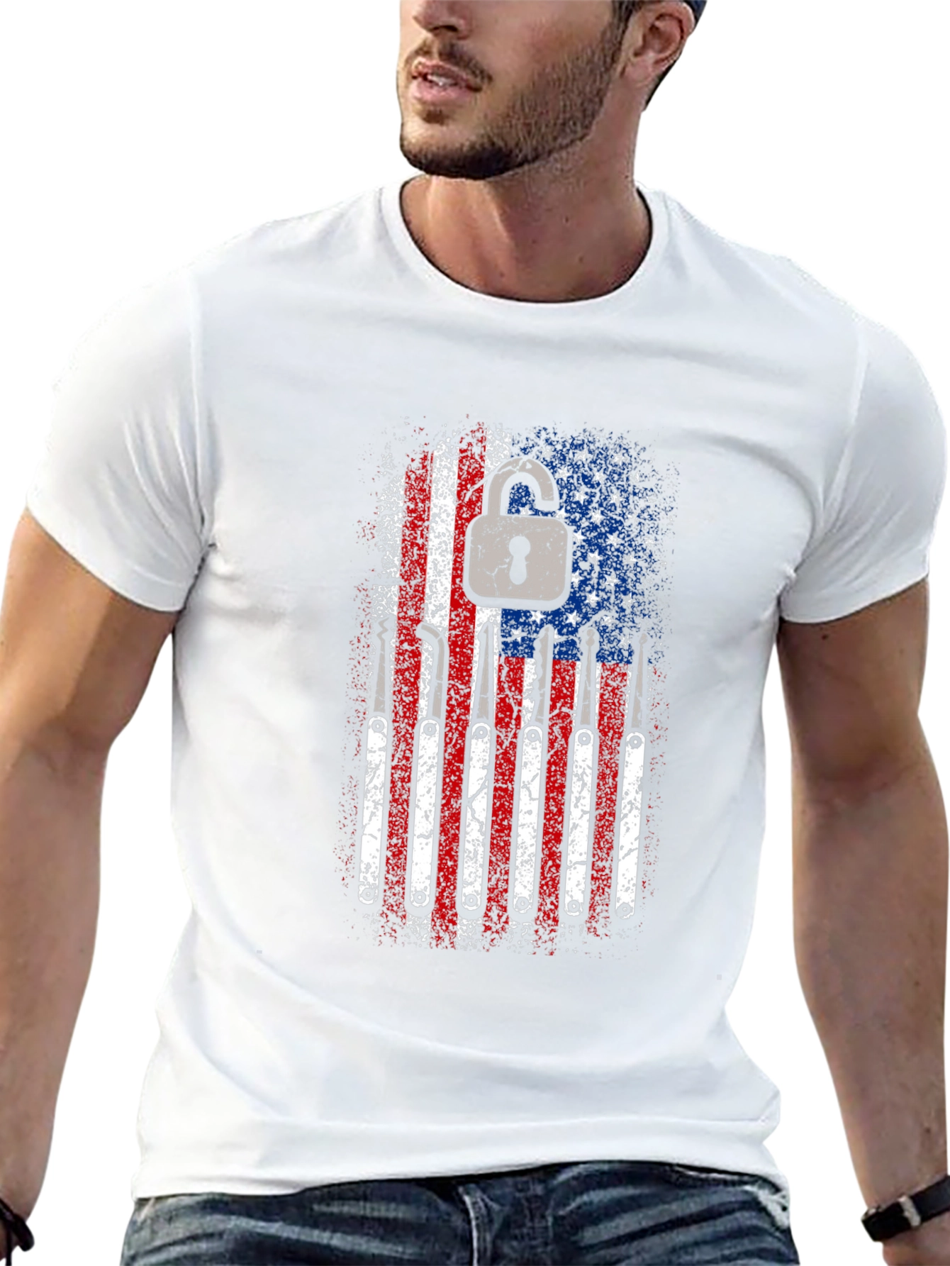Patriotic Lock Pick T-Shirt - USA Flag Design