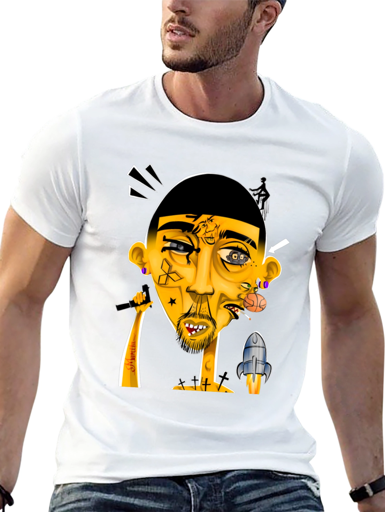 Unique Graphic Print Tee - Artistic Design