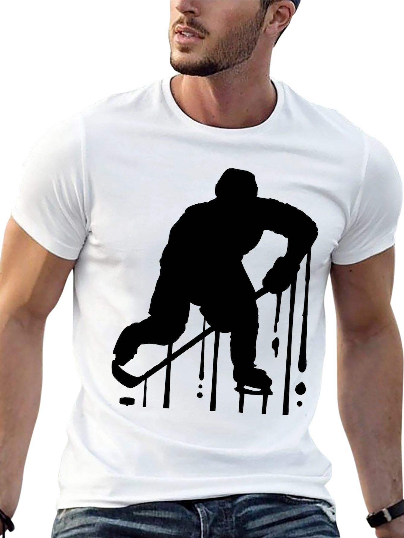 Hockey Player Silhouette Black T-Shirt