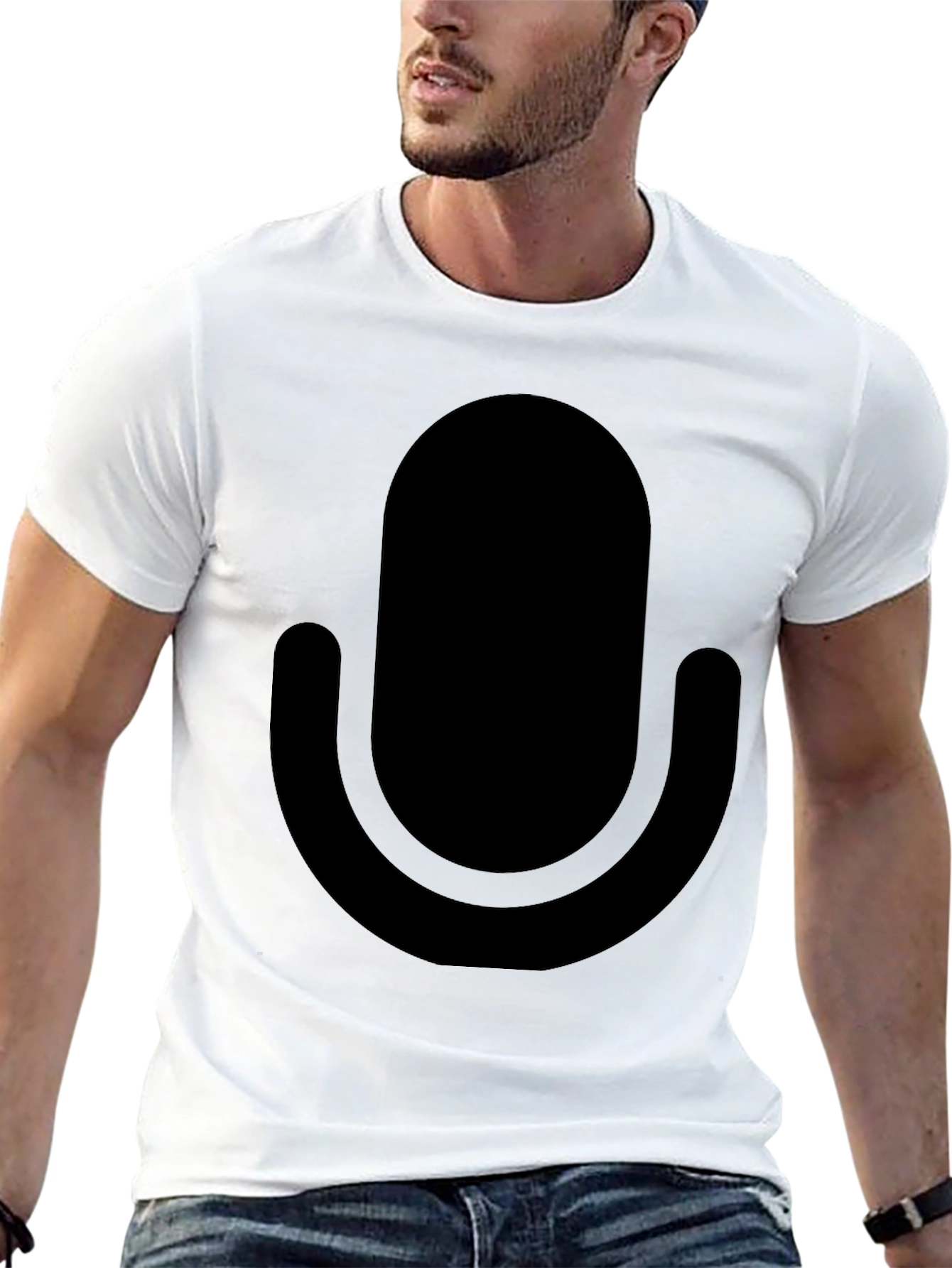 Minimalist Microphone Graphic T-Shirt - Black