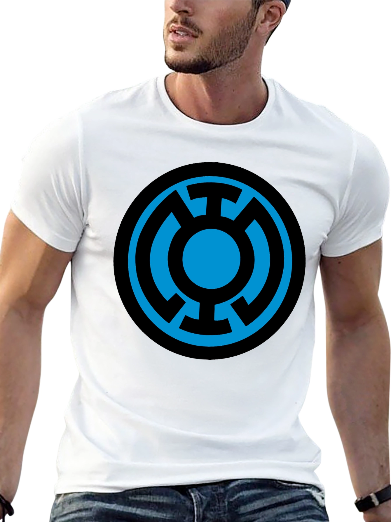 Blue Lantern Symbol Black T-Shirt