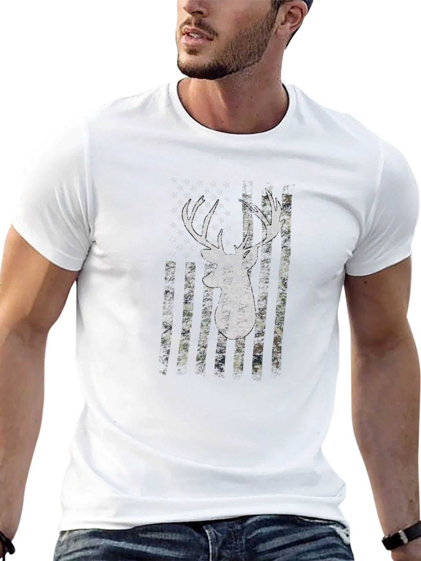 Deer Camo Flag Graphic Print T-Shirt