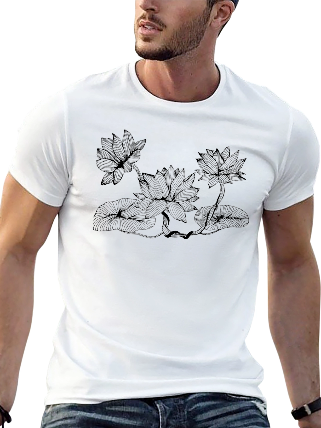 Lotus Flower Graphic Print Black T-Shirt