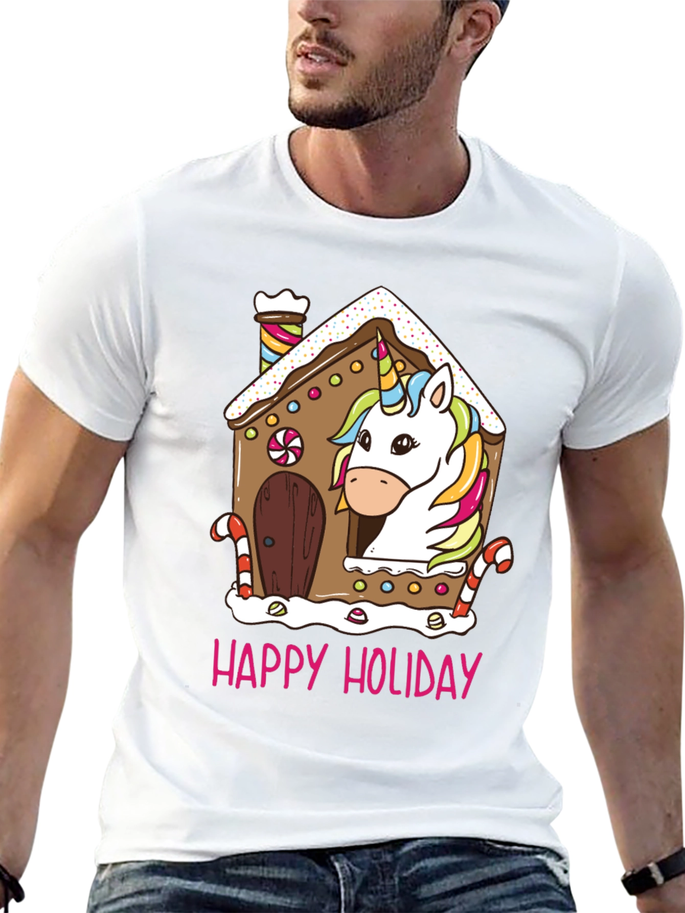 Unicorn Gingerbread House Christmas T-Shirt | Cute Holiday Unicorn Tee | Festive Christmas Graphic Shirt | Gift for Unicorn Lovers | Free Shipping $50+