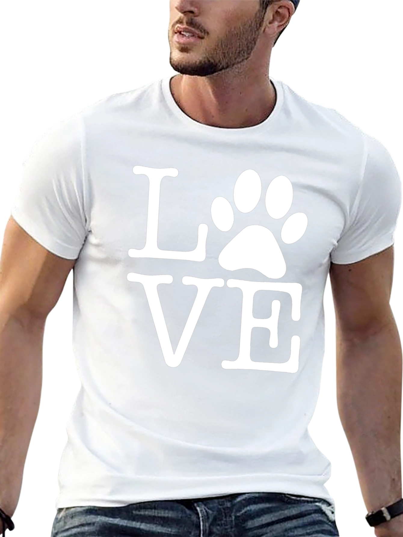 LOVE Paw Print Graphic Tee - Black Cotton Shirt