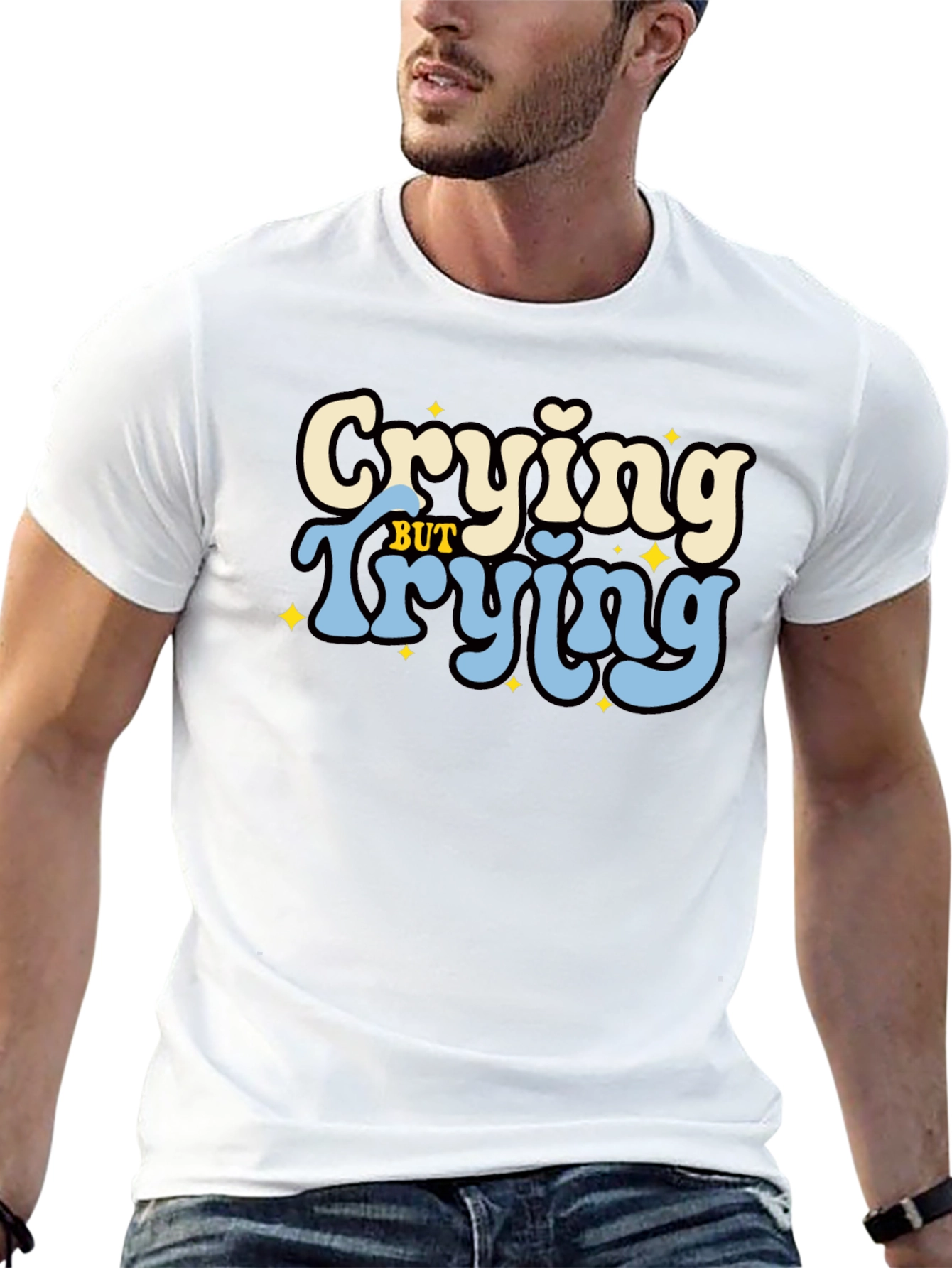 Crying But Trying Black Graphic T-Shirt