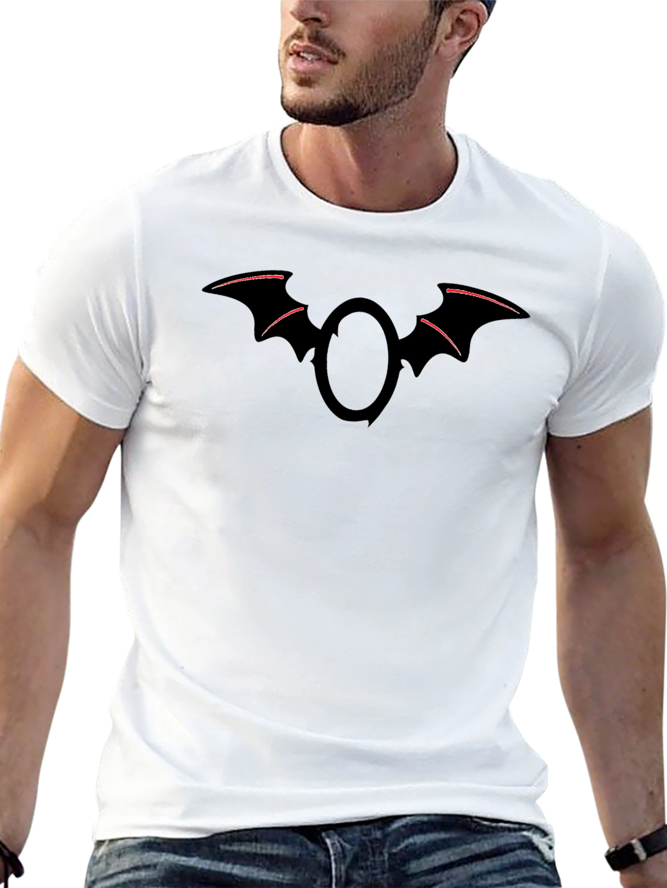 Mens Black T-Shirt with Bat Logo