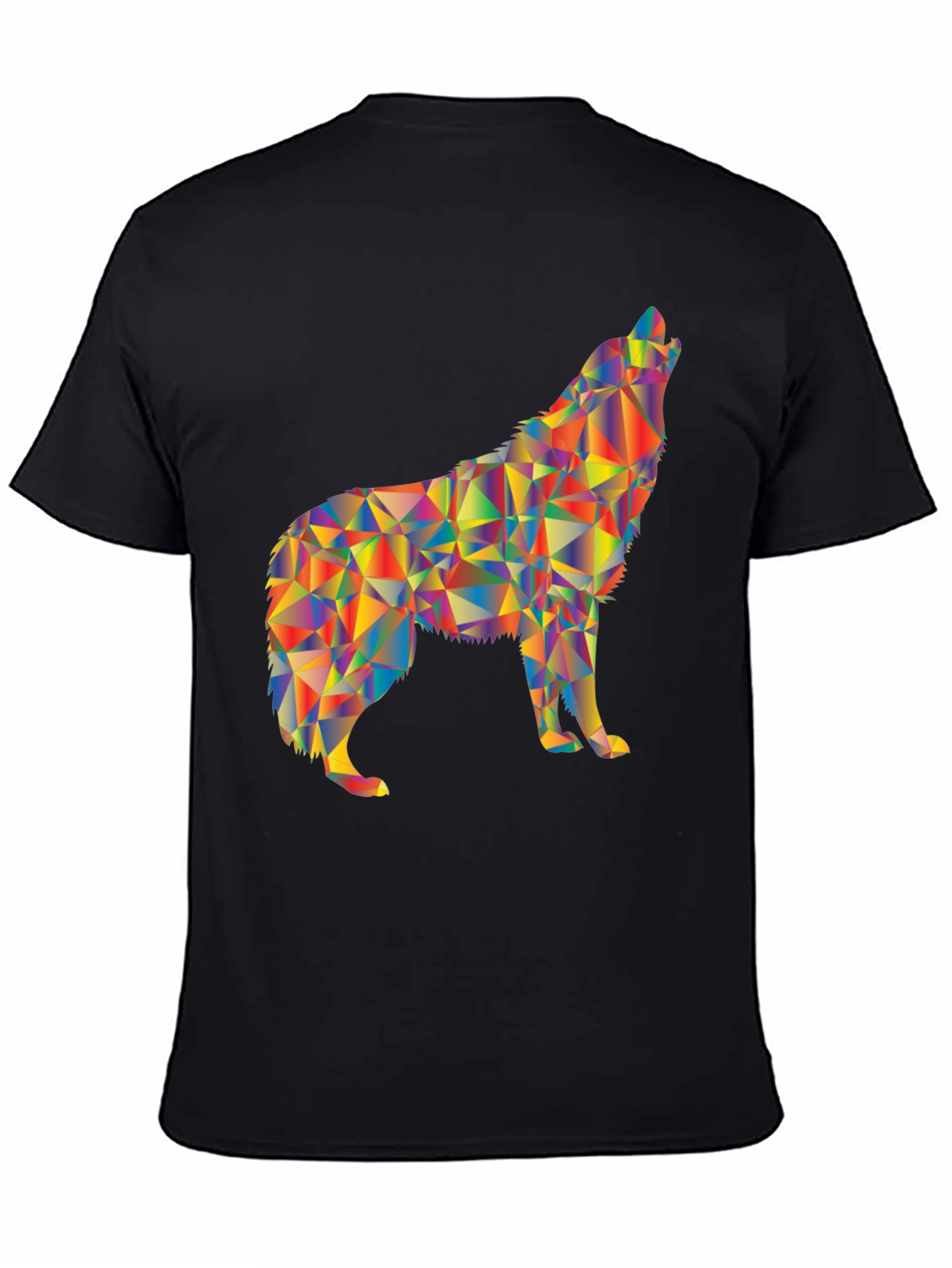 Geometric Wolf Graphic Black T-Shirt