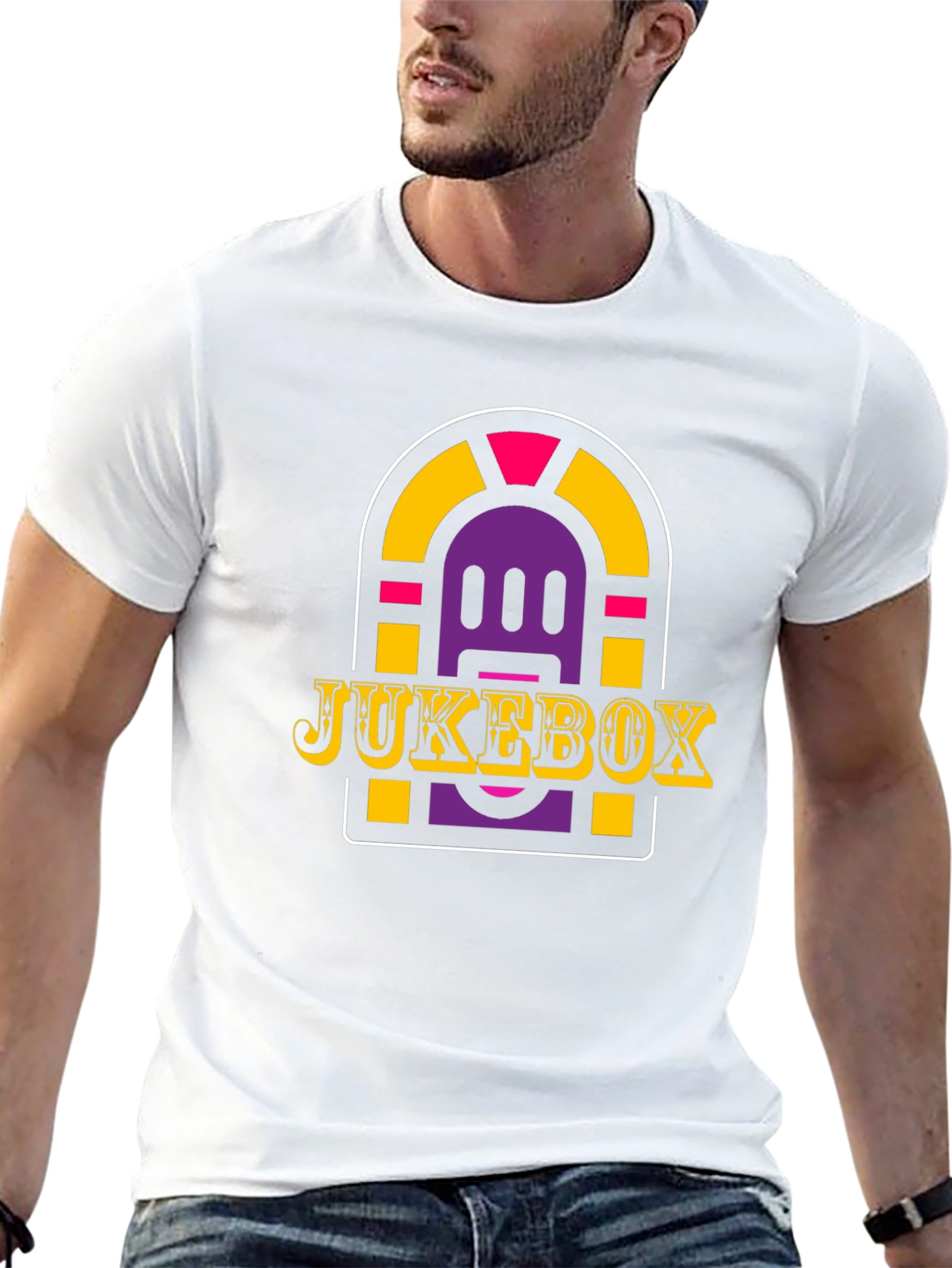Retro Jukebox Graphic Tee - Black Cotton Blend