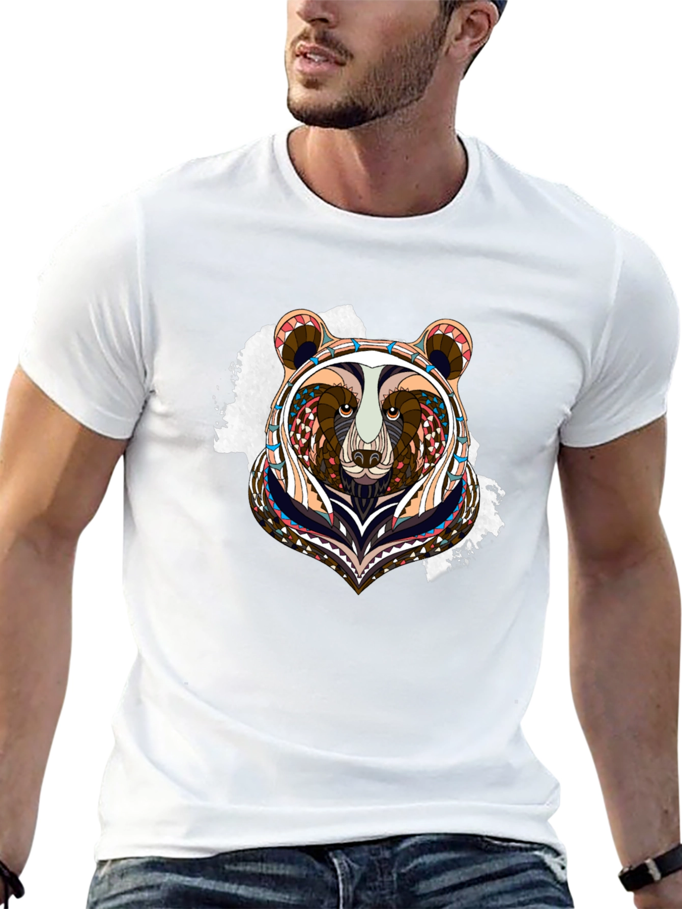 Bear Graphic Tee - Unique Tribal Design