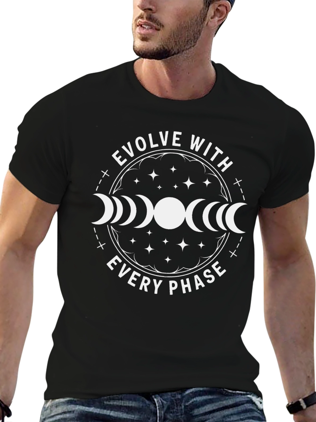 Evolve with Every Phase Black Graphic Tee