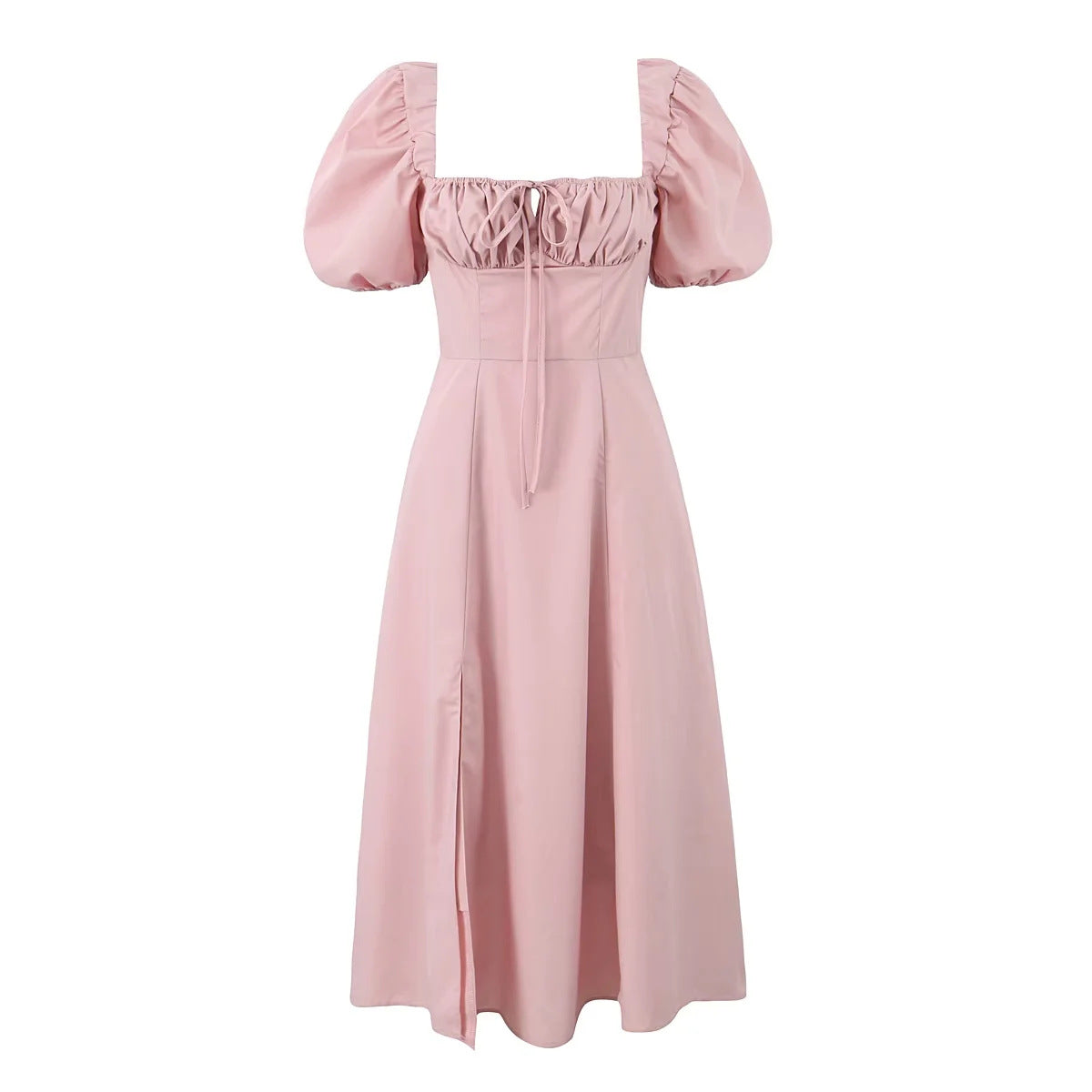 Women's square-neck pleated puff sleeve camisole dress