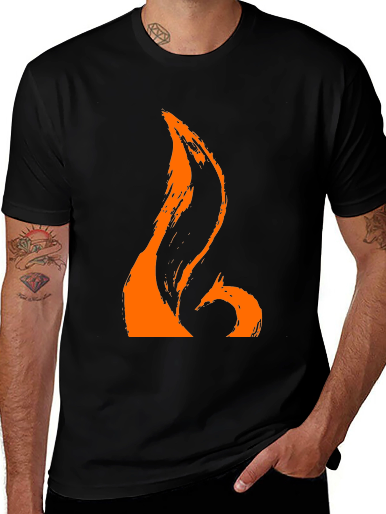 Black T-Shirt with Abstract Orange Graphic