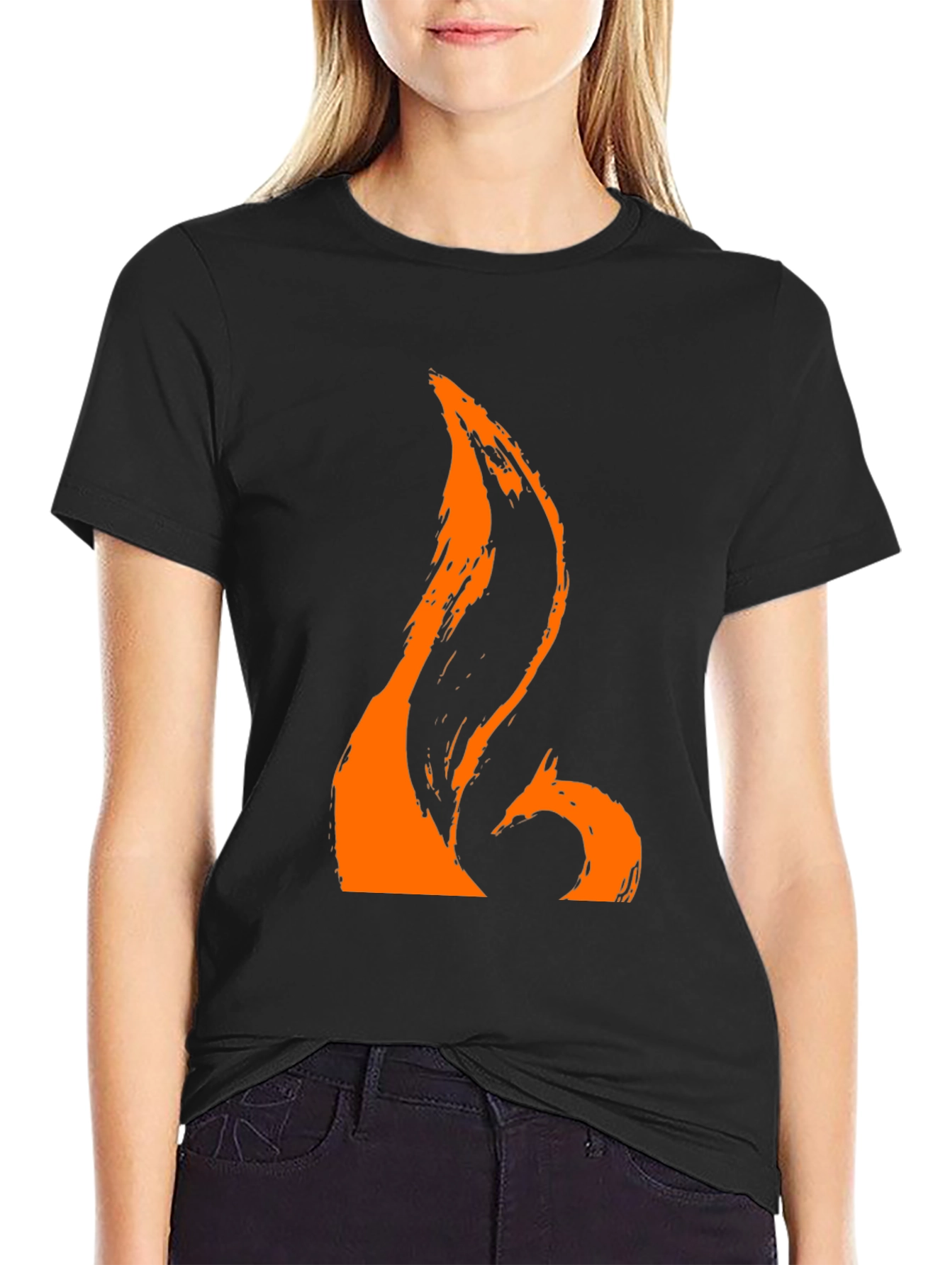 Black T-Shirt with Abstract Orange Graphic
