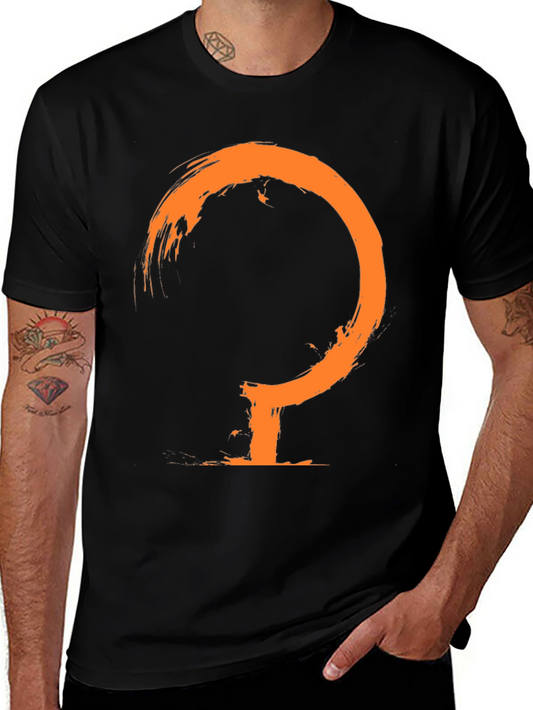 Mens Black T-Shirt with Abstract Orange Symbol