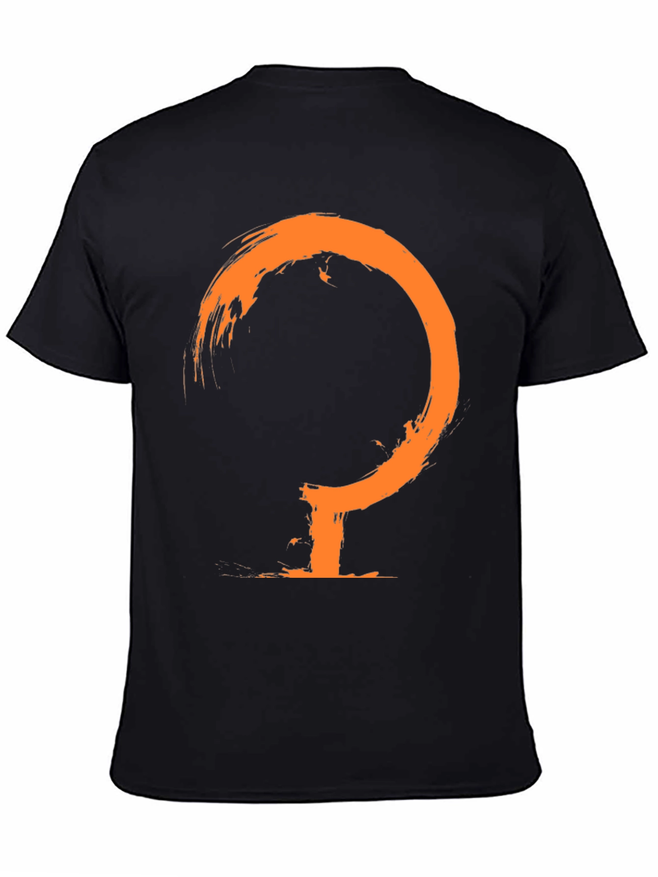 Mens Black T-Shirt with Abstract Orange Symbol