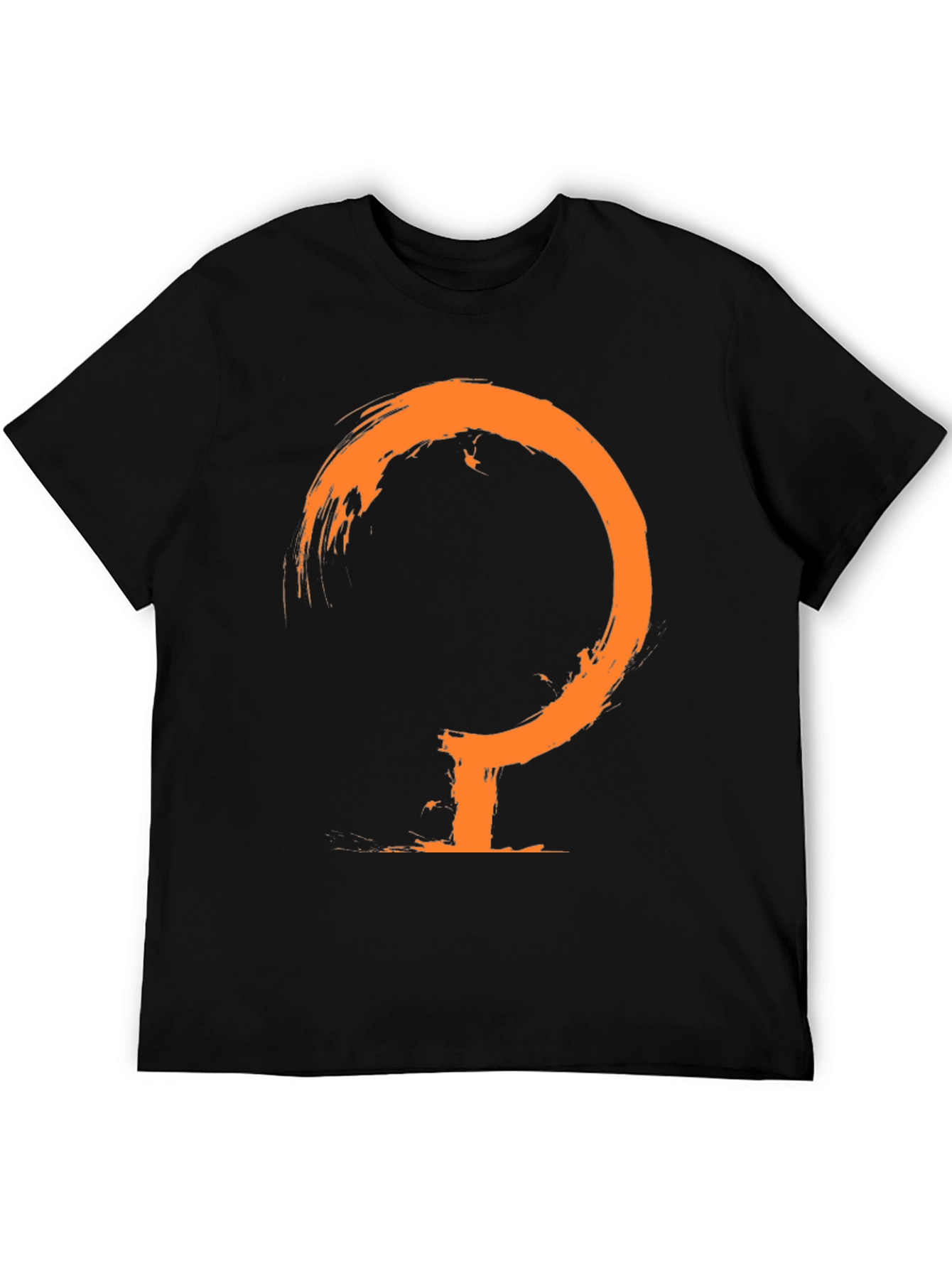 Mens Black T-Shirt with Abstract Orange Symbol