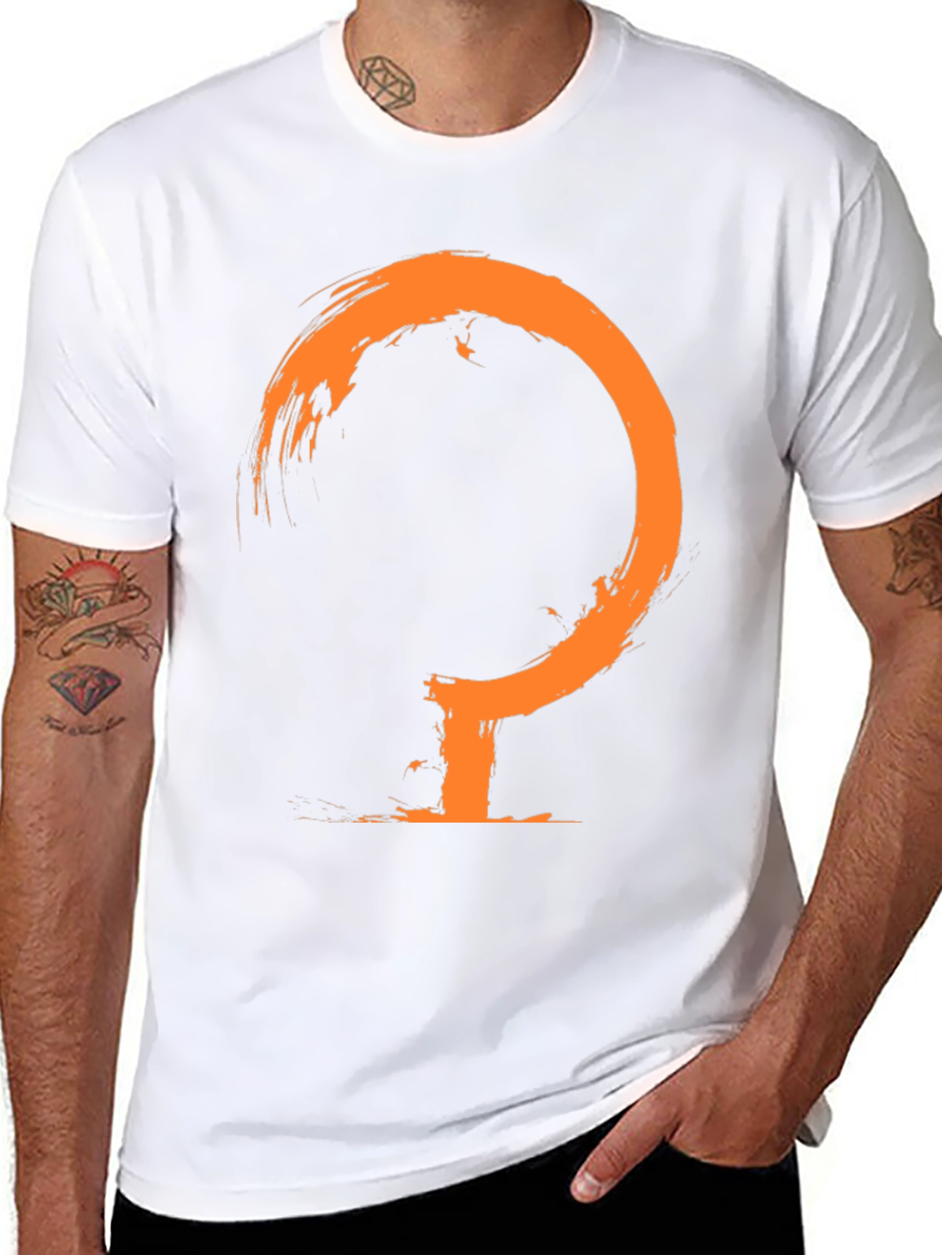 Mens Black T-Shirt with Abstract Orange Symbol