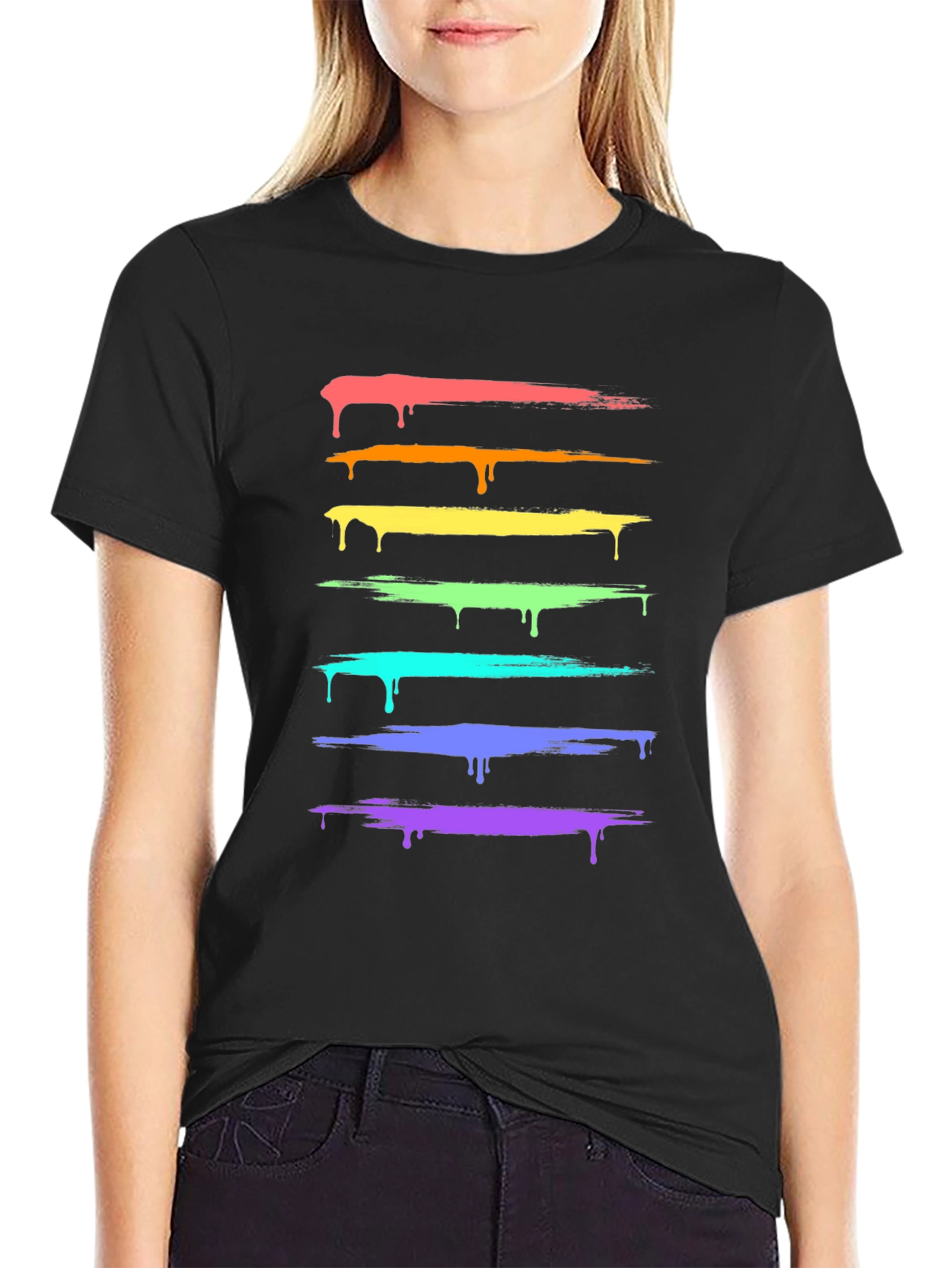 Rainbow Drip Tee - Stylish Graphic Print T-Shirt