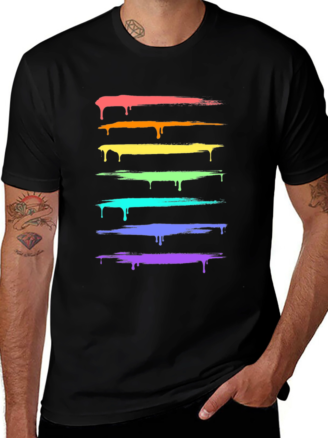 Rainbow Drip Tee - Stylish Graphic Print T-Shirt