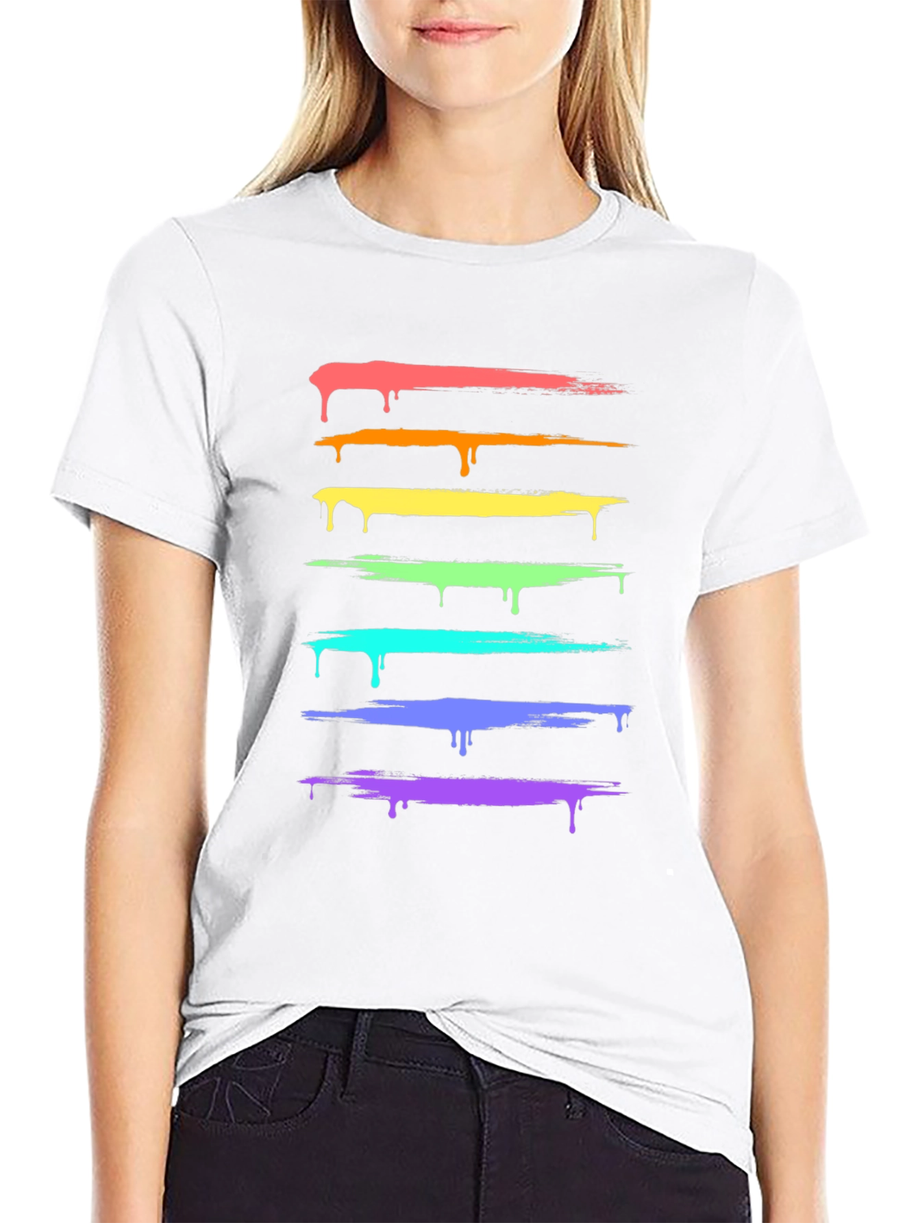Rainbow Drip Tee - Stylish Graphic Print T-Shirt