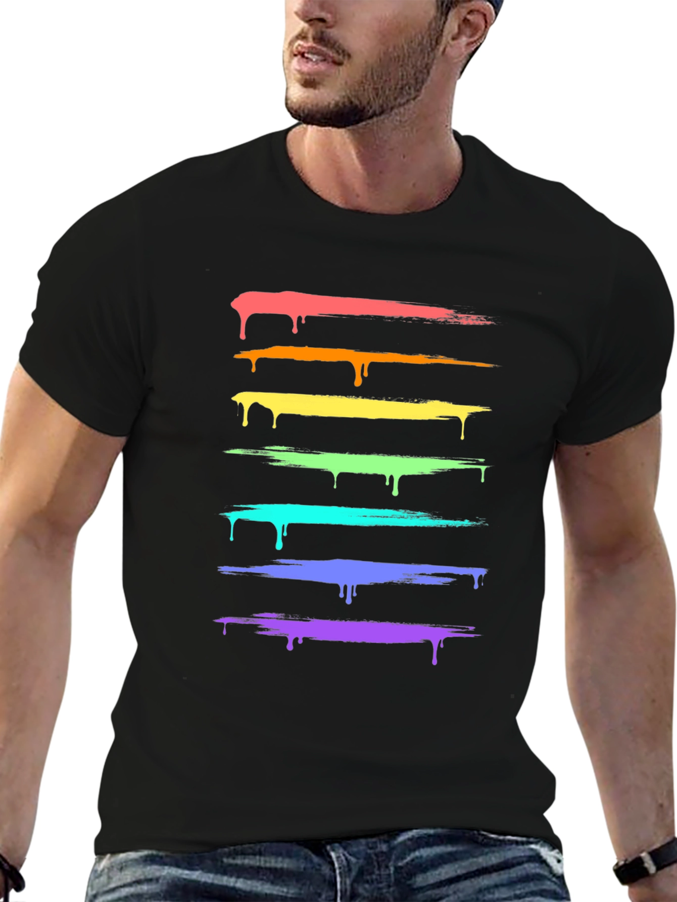 Rainbow Drip Tee - Stylish Graphic Print T-Shirt