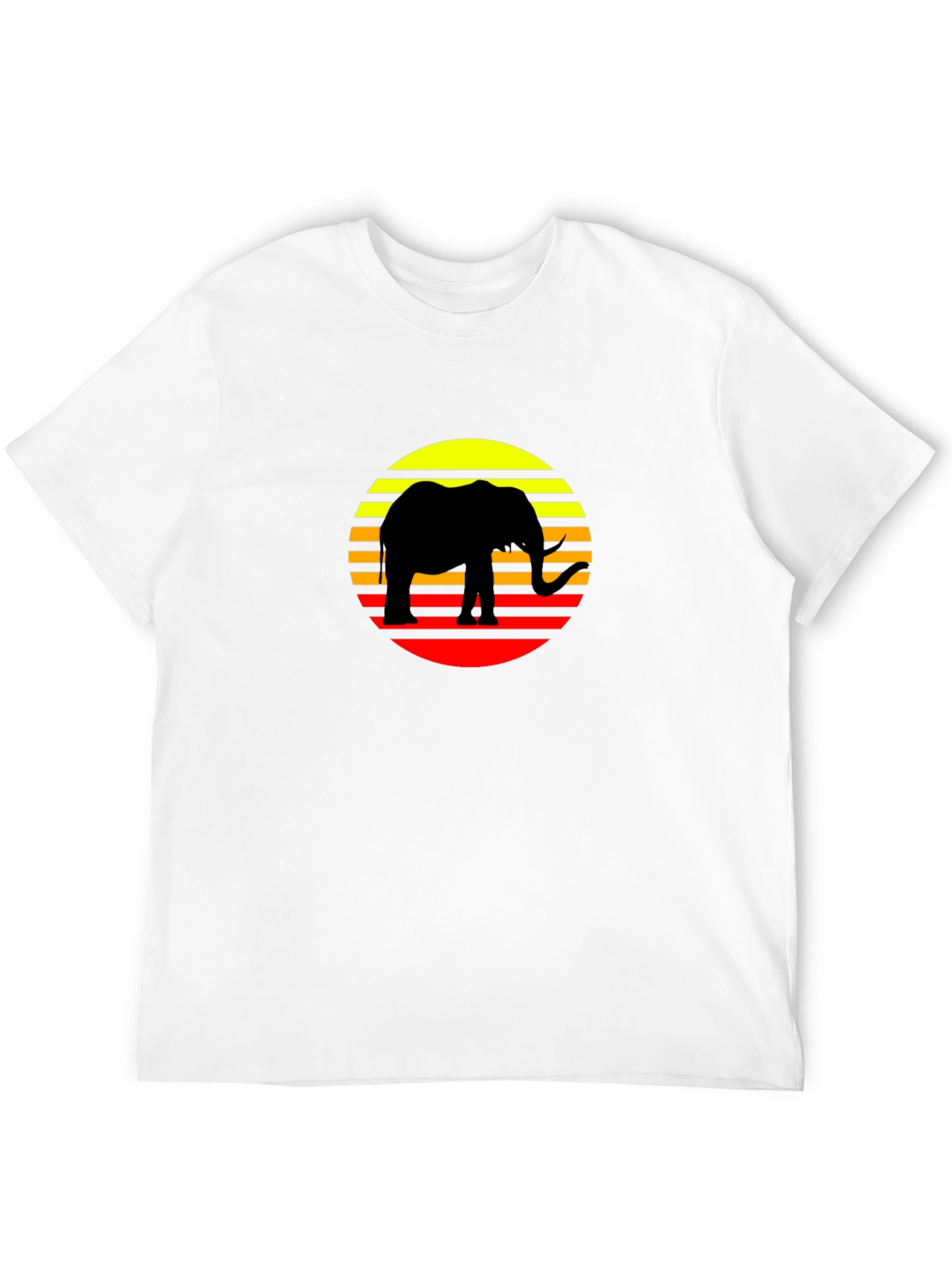 Retro Elephant Sunset T-Shirt - Black Cotton Tee