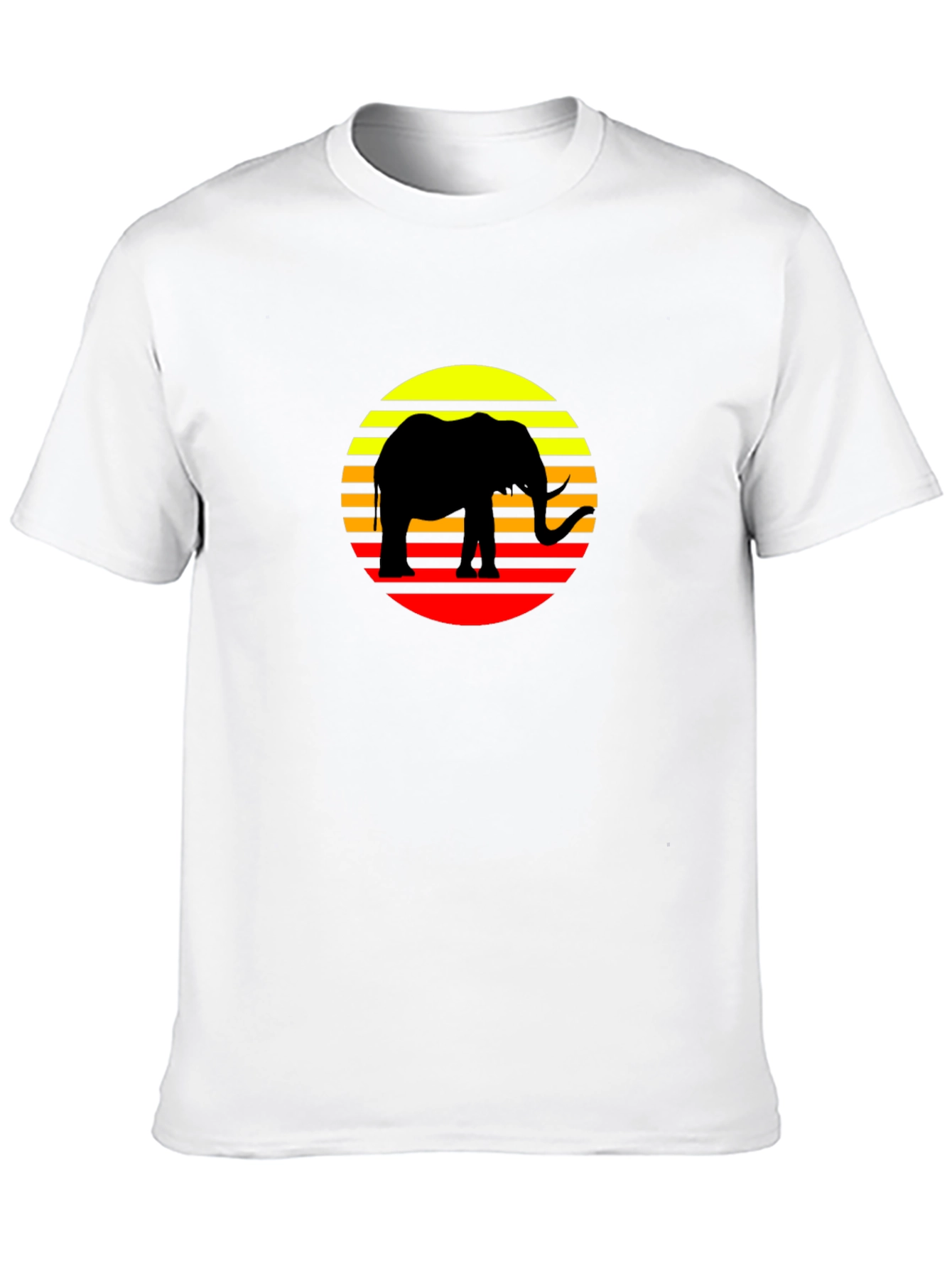 Retro Elephant Sunset T-Shirt - Black Cotton Tee