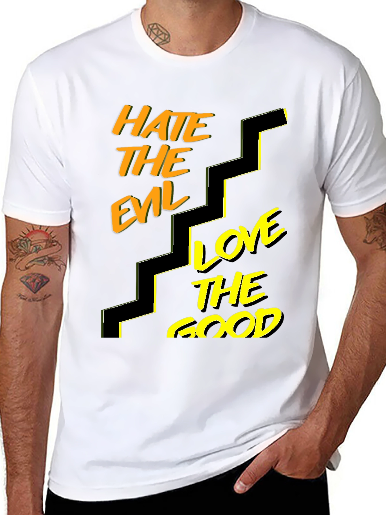 Hate Evil Love Good Graphic T-Shirt - Black