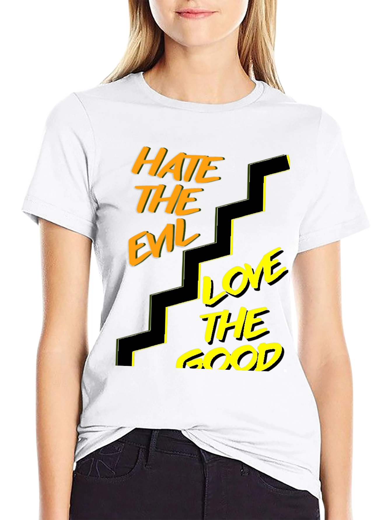 Hate Evil Love Good Graphic T-Shirt - Black