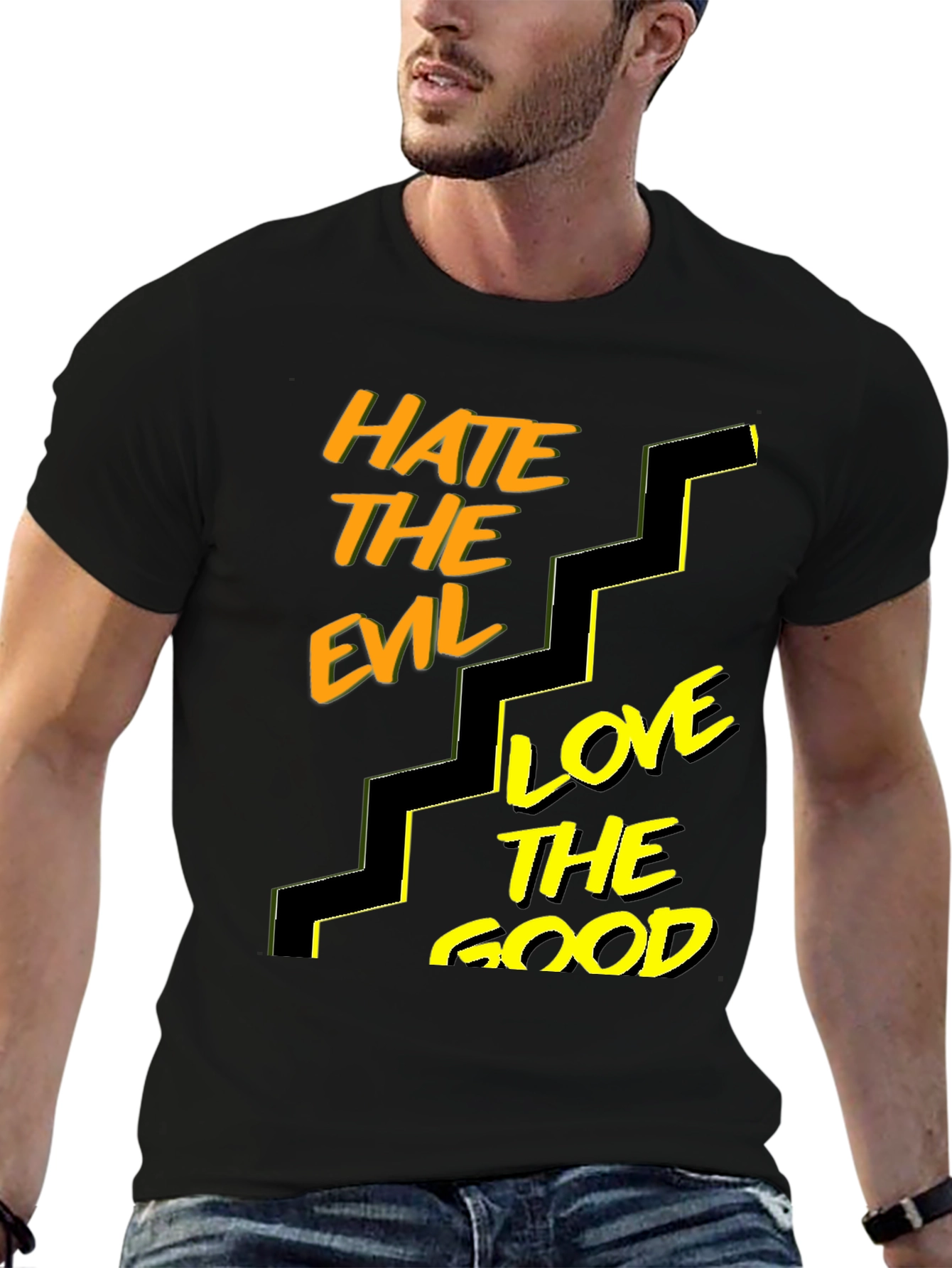 Hate Evil Love Good Graphic T-Shirt - Black