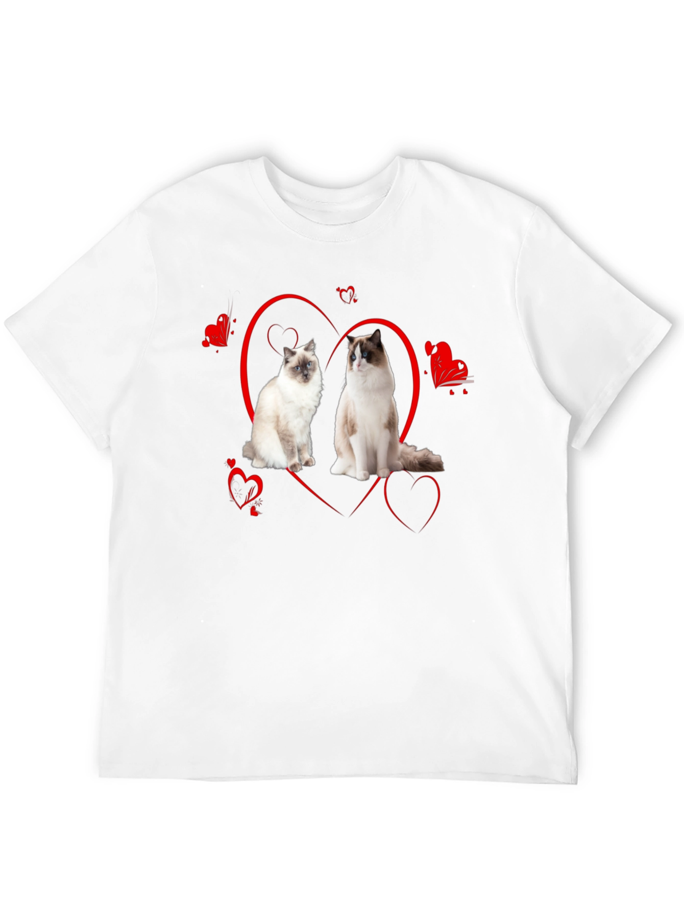 Cute Ragdoll Cats Heart Valentines Day Black T-Shirt