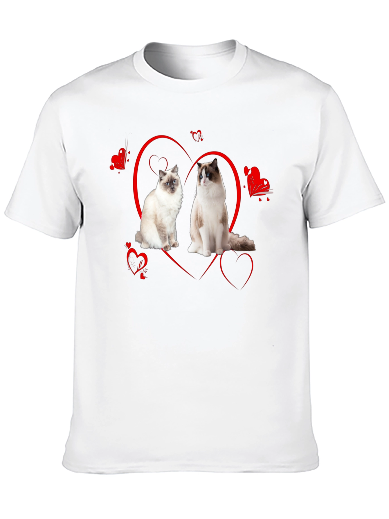 Cute Ragdoll Cats Heart Valentines Day Black T-Shirt