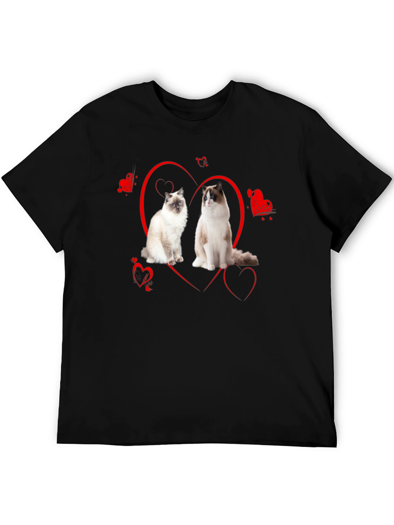 Cute Ragdoll Cats Heart Valentines Day Black T-Shirt