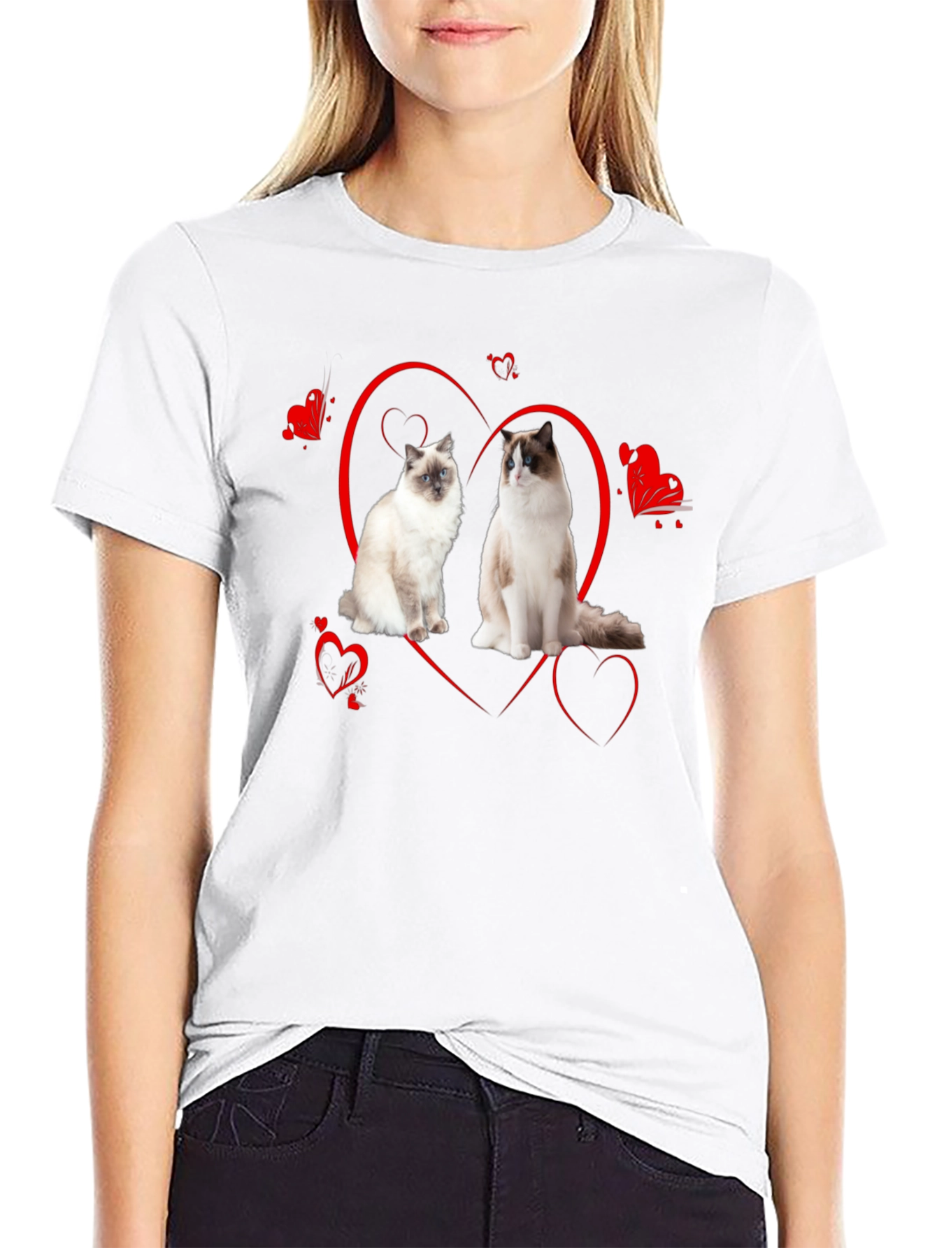 Cute Ragdoll Cats Heart Valentines Day Black T-Shirt