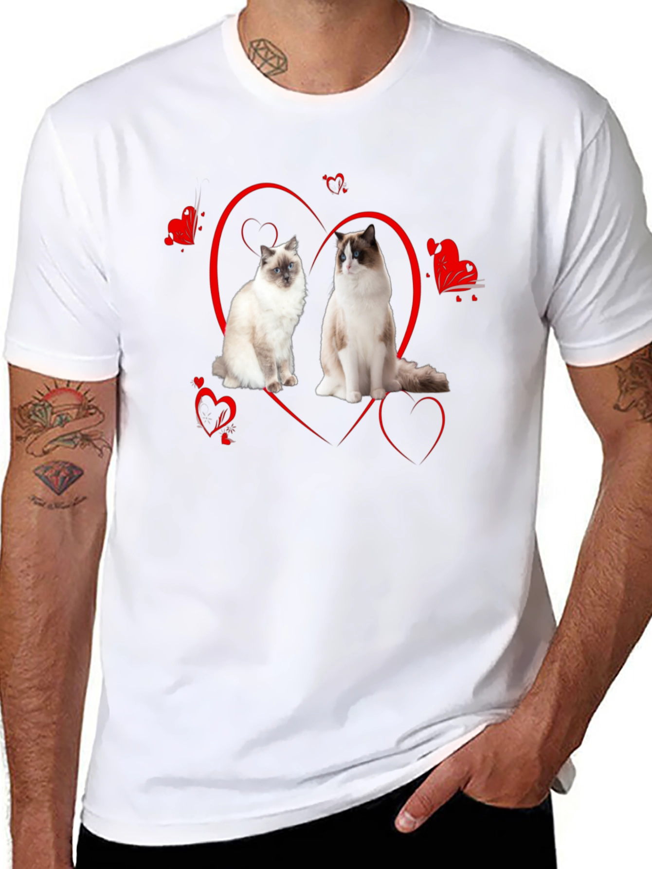 Cute Ragdoll Cats Heart Valentines Day Black T-Shirt