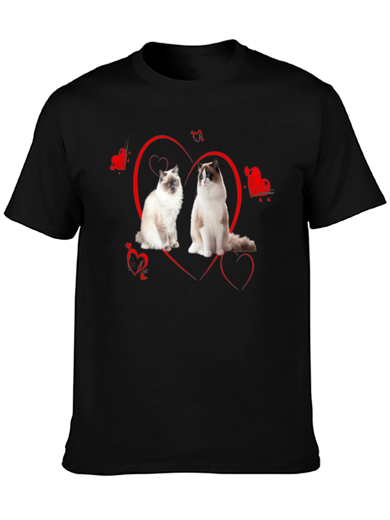 Cute Ragdoll Cats Heart Valentines Day Black T-Shirt