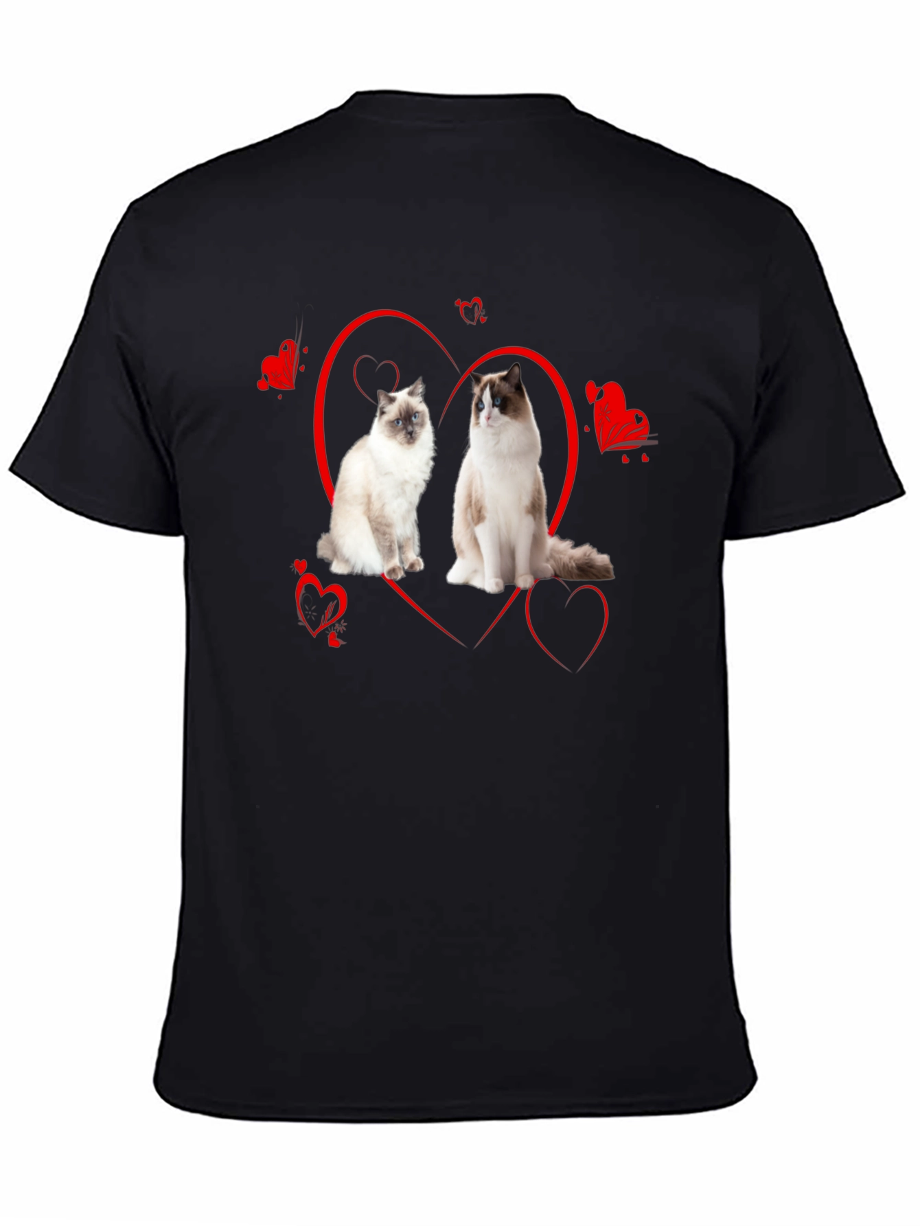 Cute Ragdoll Cats Heart Valentines Day Black T-Shirt
