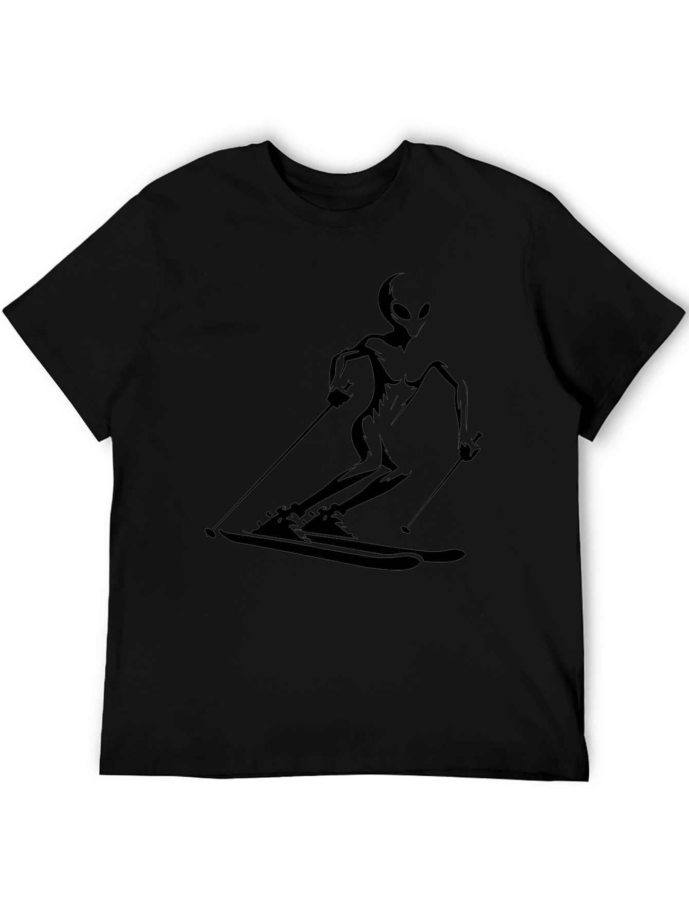 Alien Skiing Graphic T-Shirt - Black