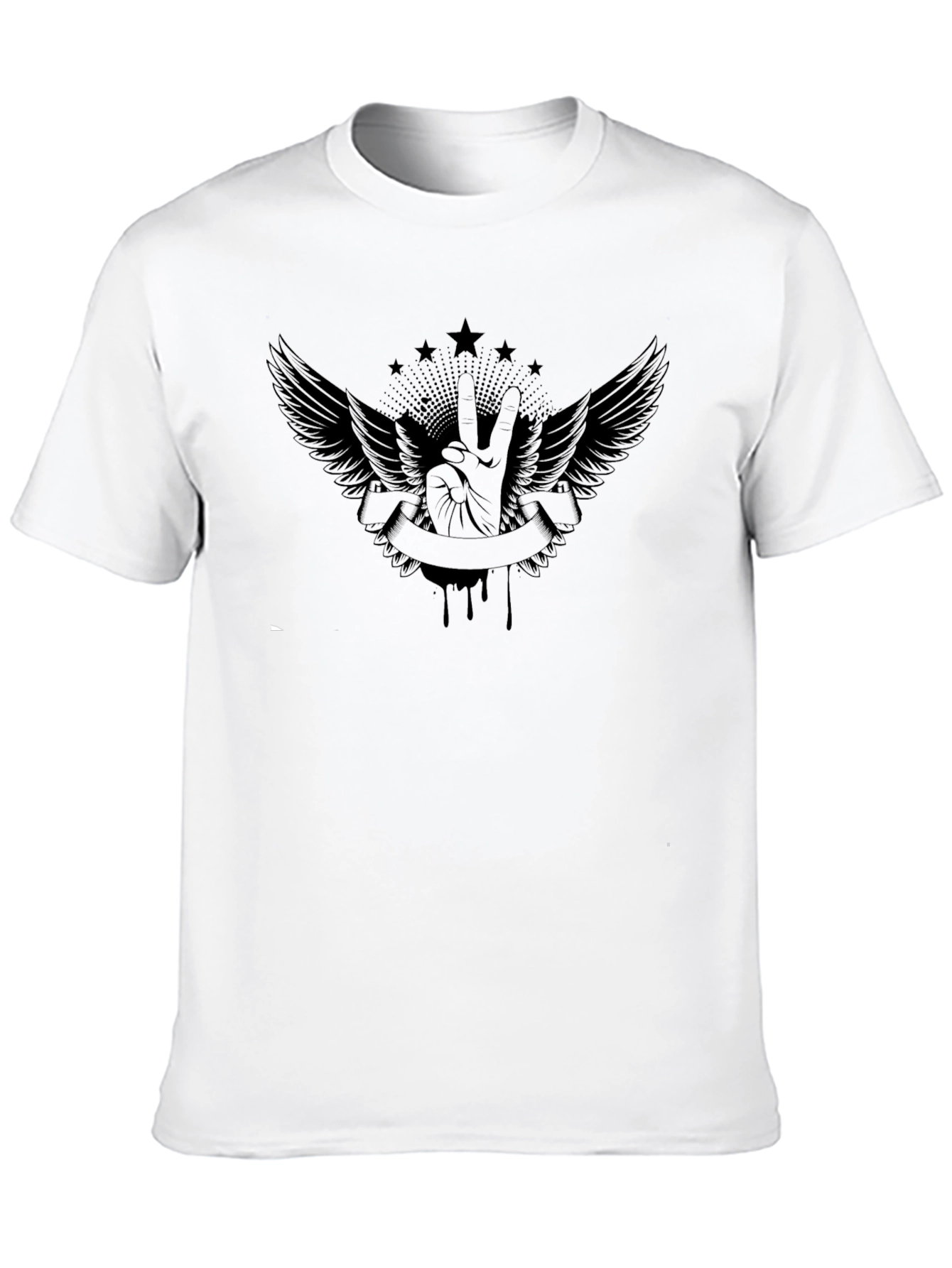 Black Graphic Tee - Peace and Wings Design