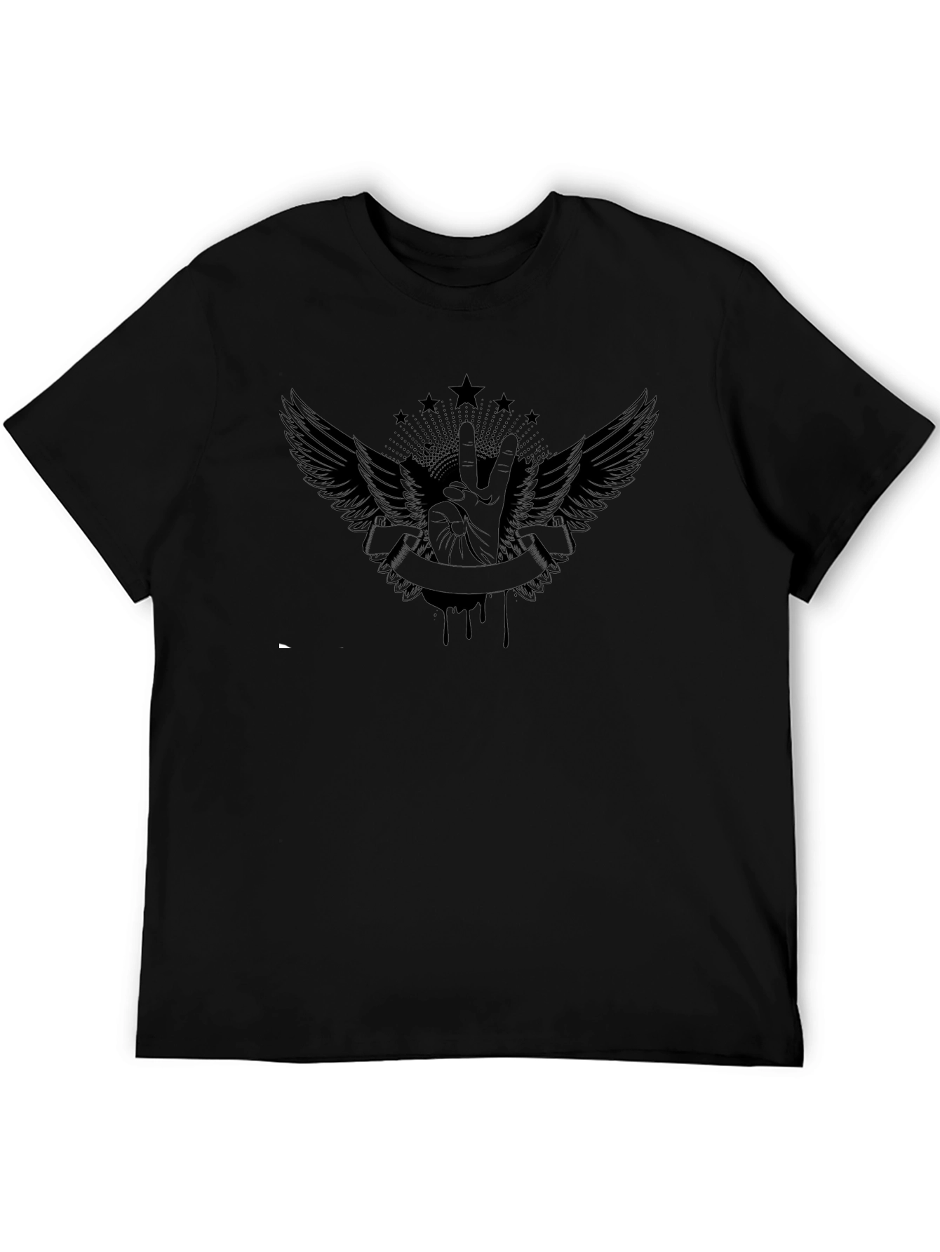 Black Graphic Tee - Peace and Wings Design