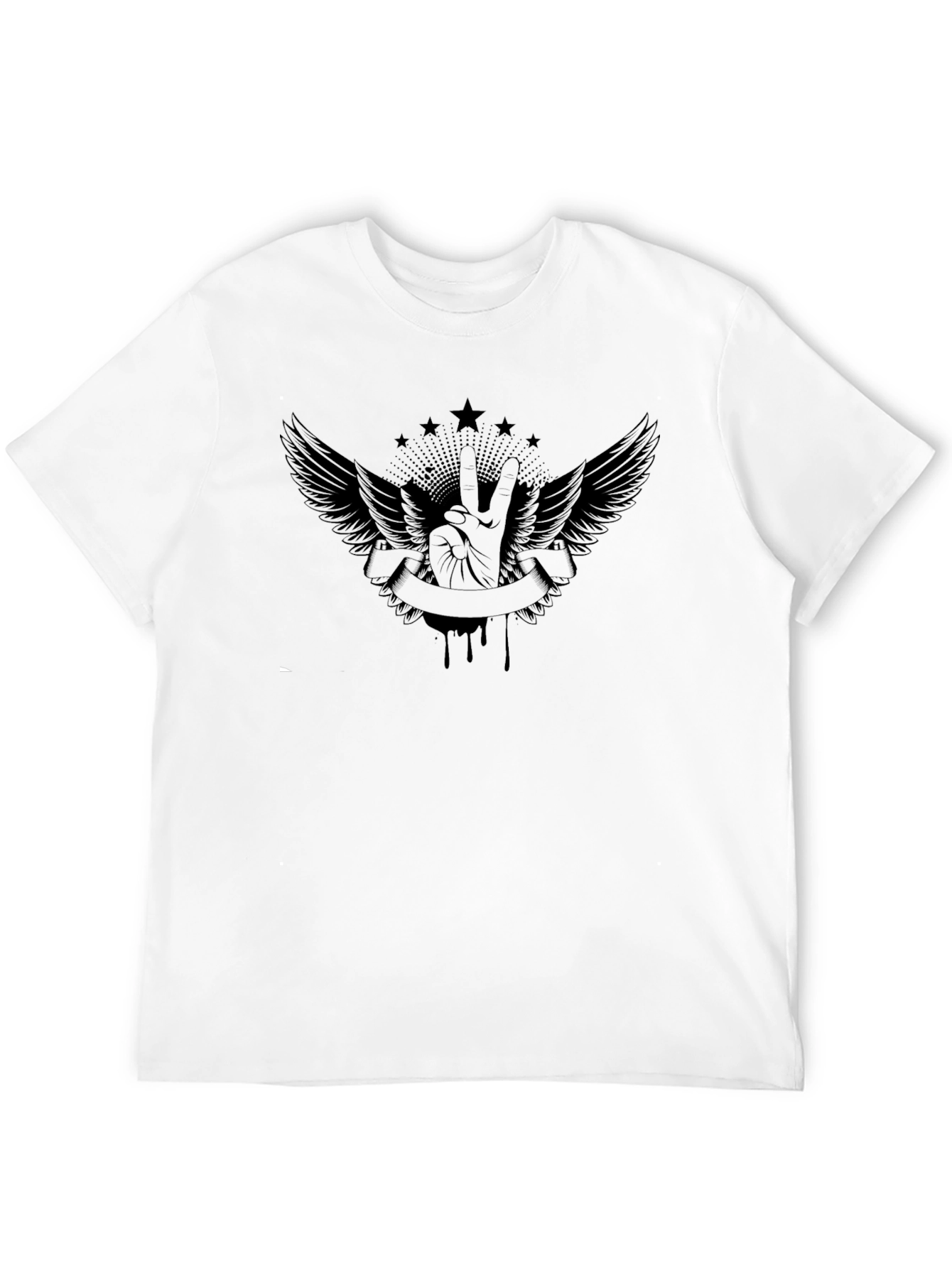 Black Graphic Tee - Peace and Wings Design