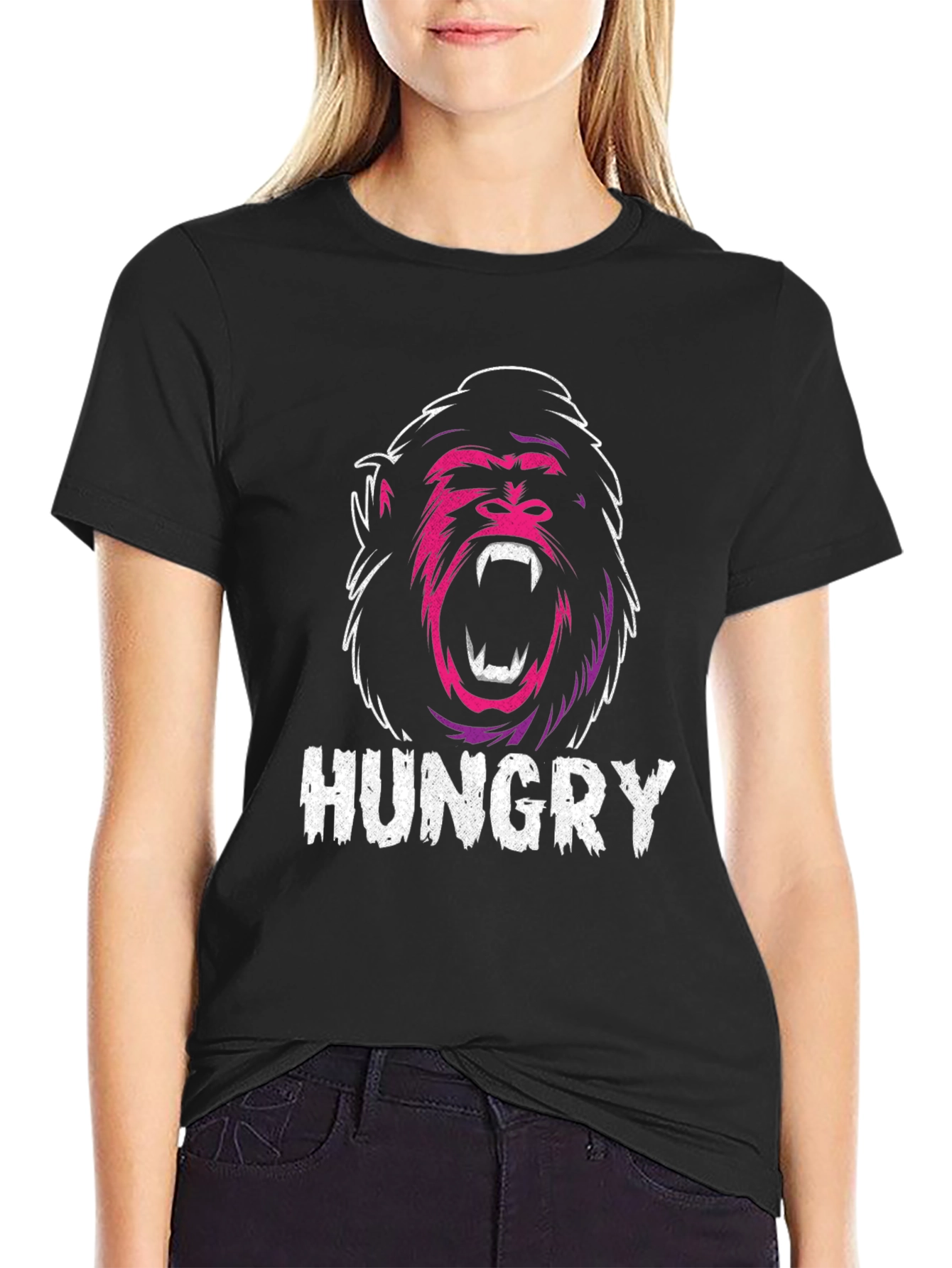 Hungry Gorilla Graphic Tee - Black Cotton T-Shirt